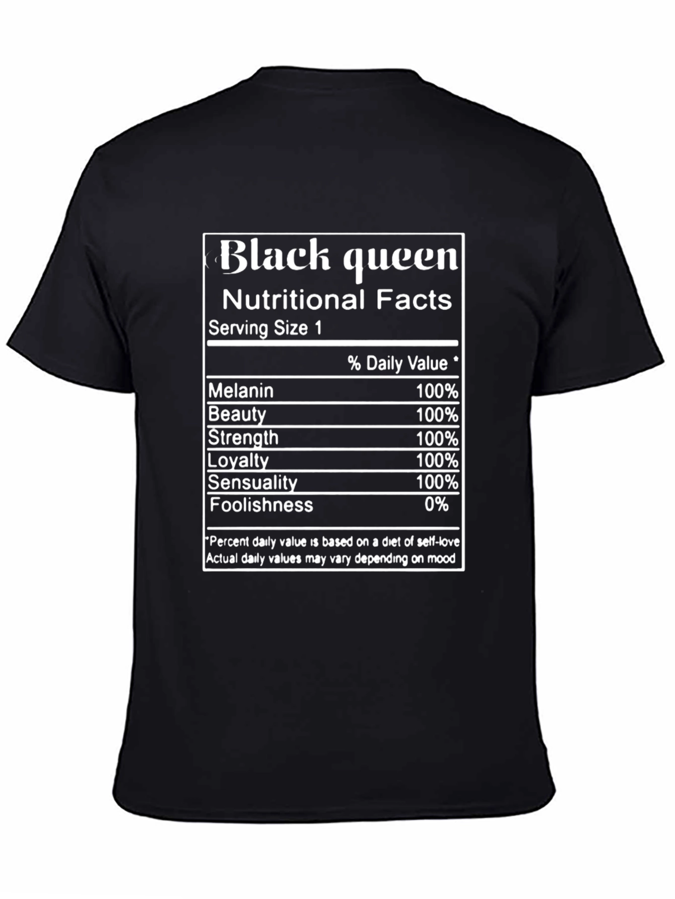 Black Queen Nutritional Facts Graphic T-Shirt