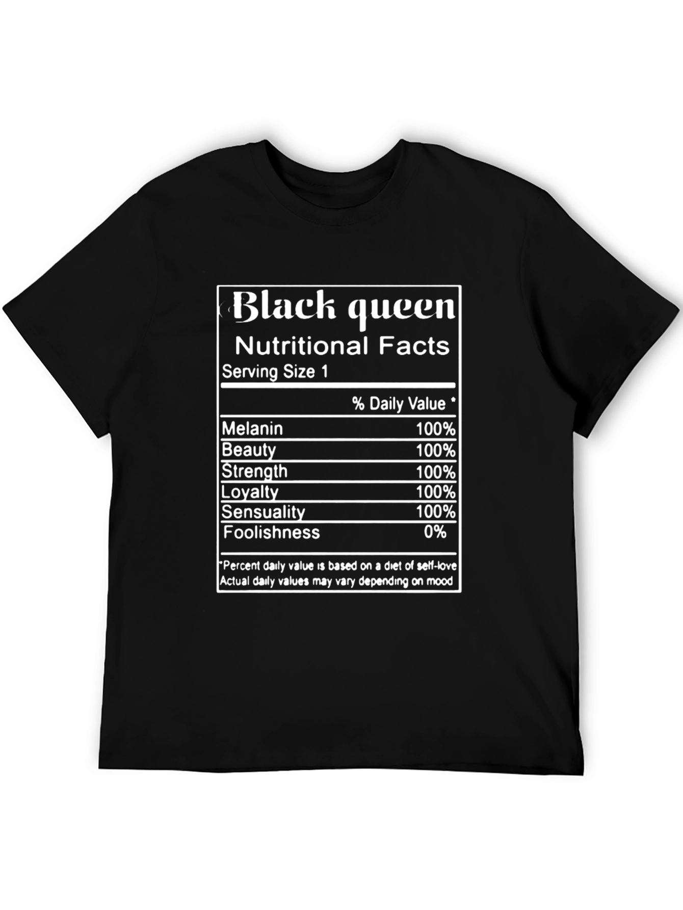 Black Queen Nutritional Facts Graphic T-Shirt