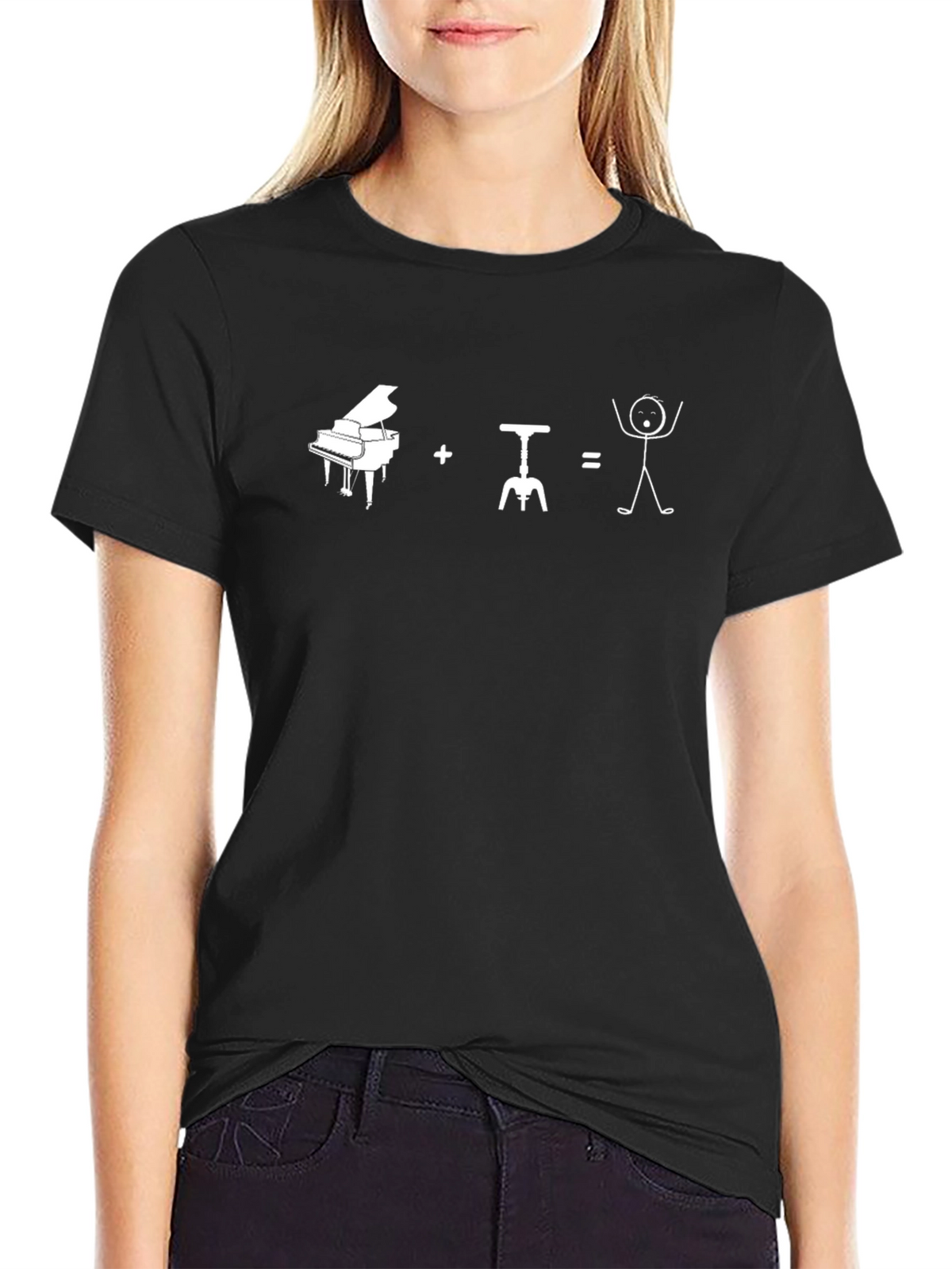 Funny Piano Wine Equals Stick Figure Graphic T-Shirt