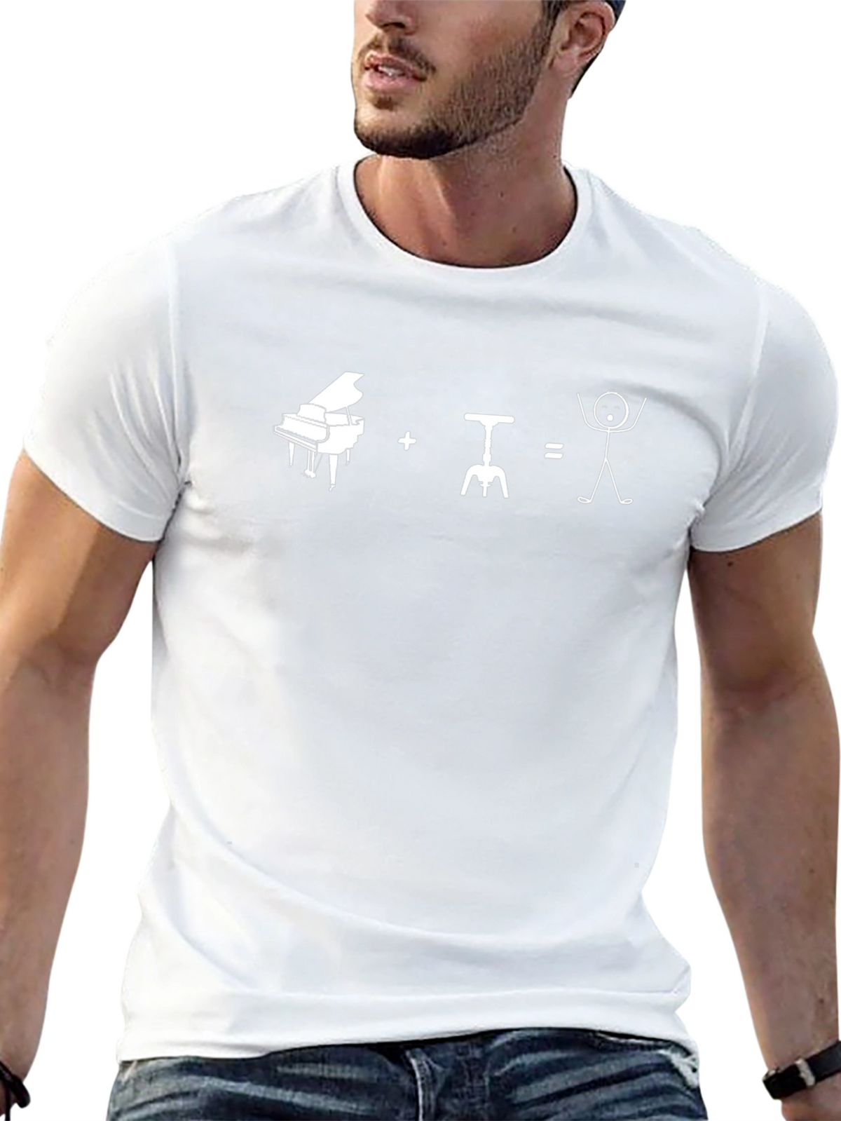 Funny Piano Wine Equals Stick Figure Graphic T-Shirt