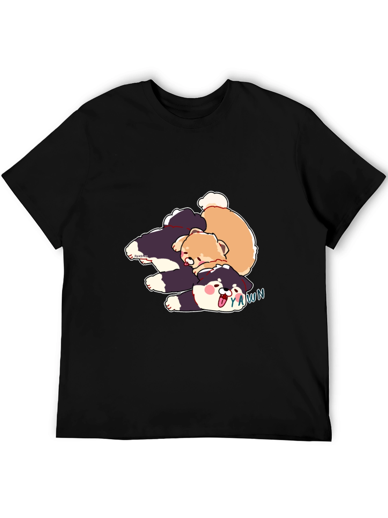 Cartoon Dog Pile Black T-Shirt