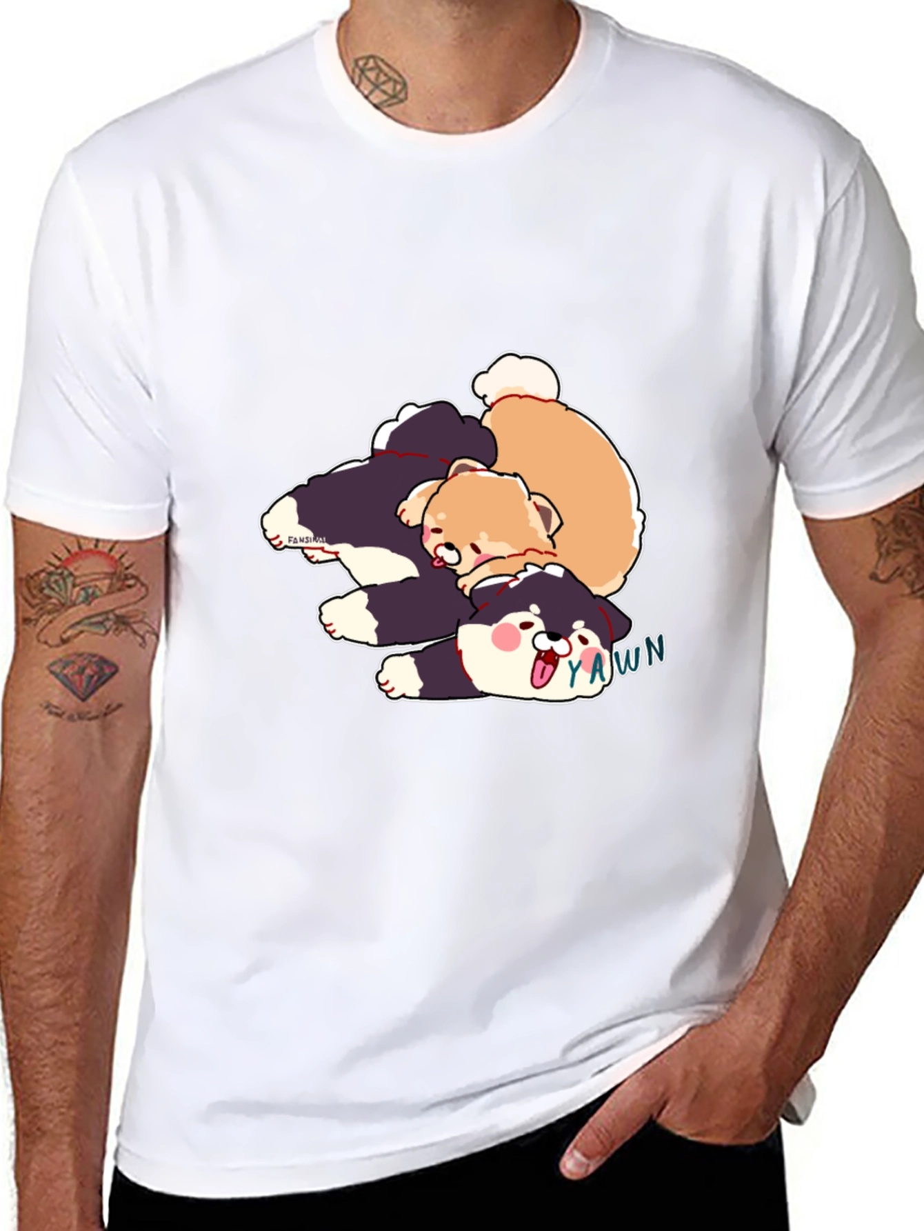 Cartoon Dog Pile Black T-Shirt