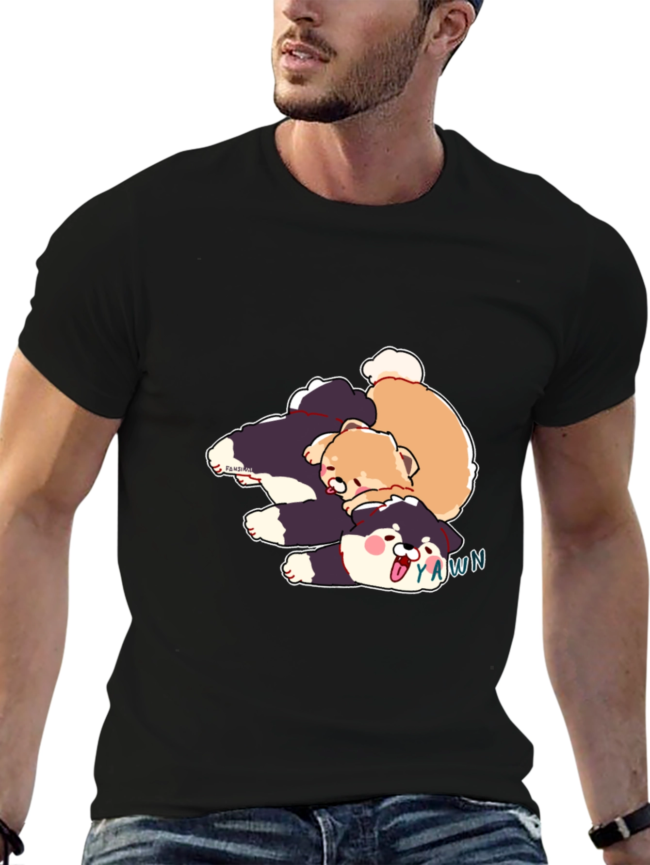 Cartoon Dog Pile Black T-Shirt