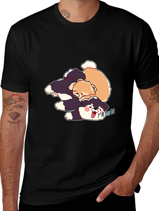 Cartoon Dog Pile Black T-Shirt