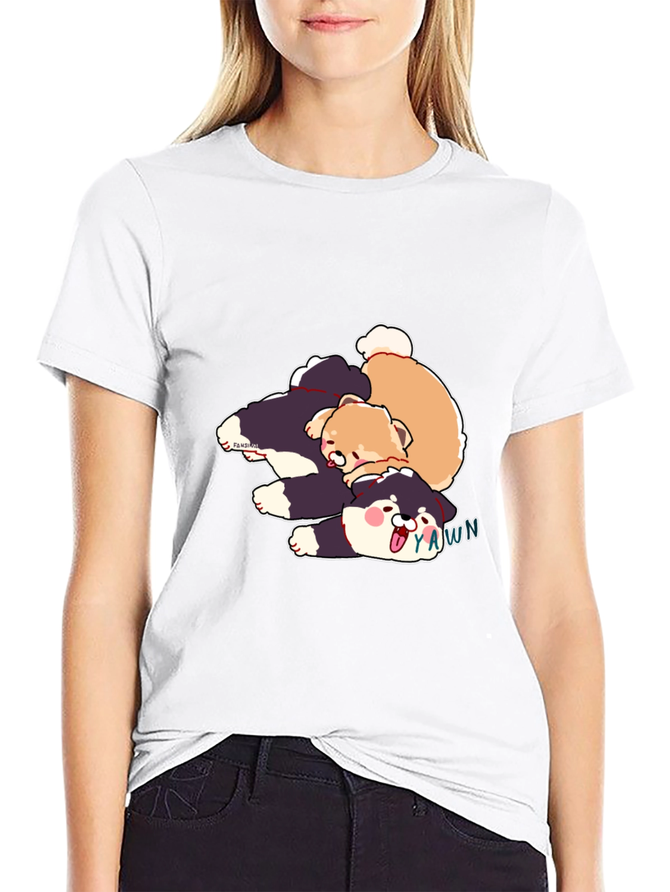 Cartoon Dog Pile Black T-Shirt