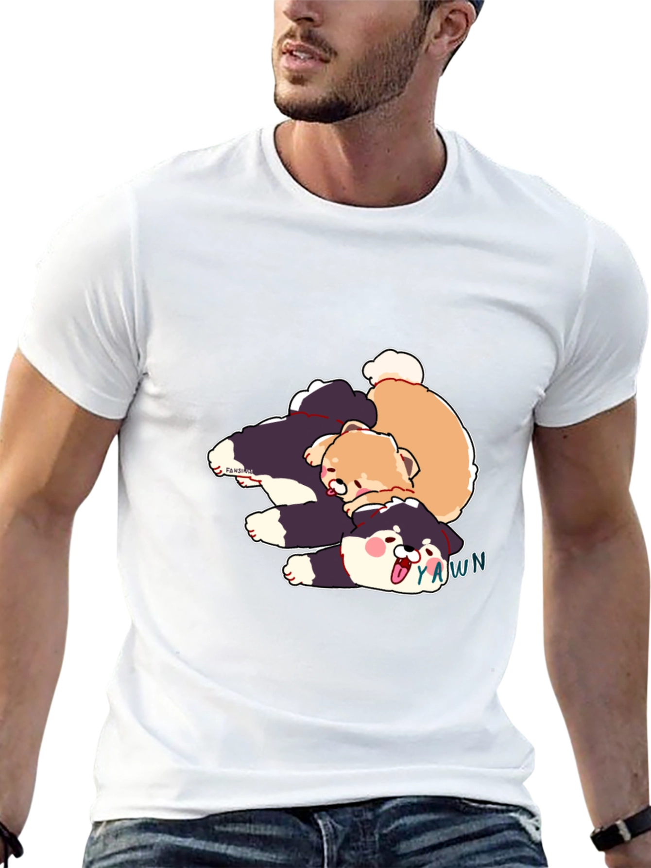 Cartoon Dog Pile Black T-Shirt