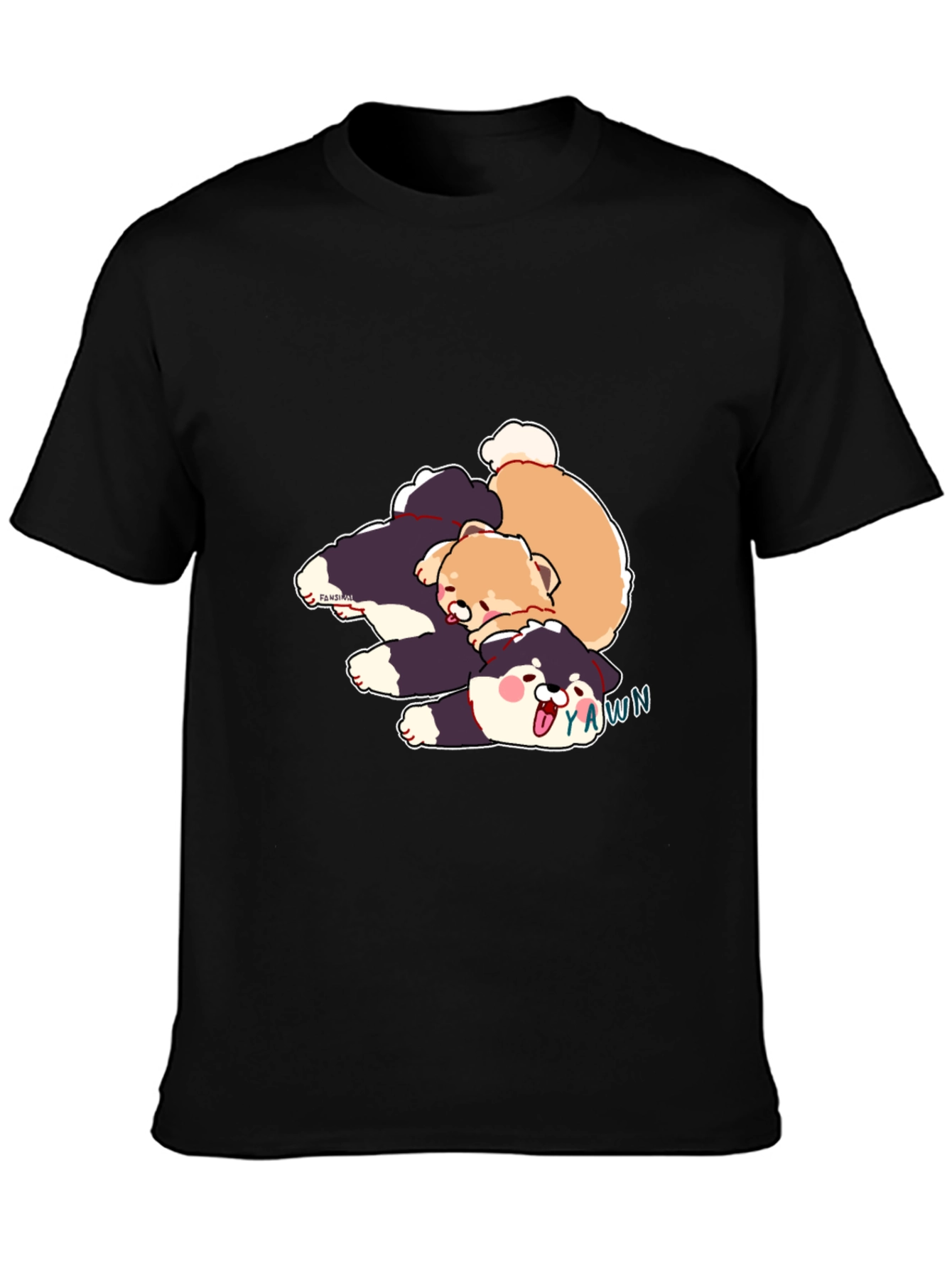Cartoon Dog Pile Black T-Shirt
