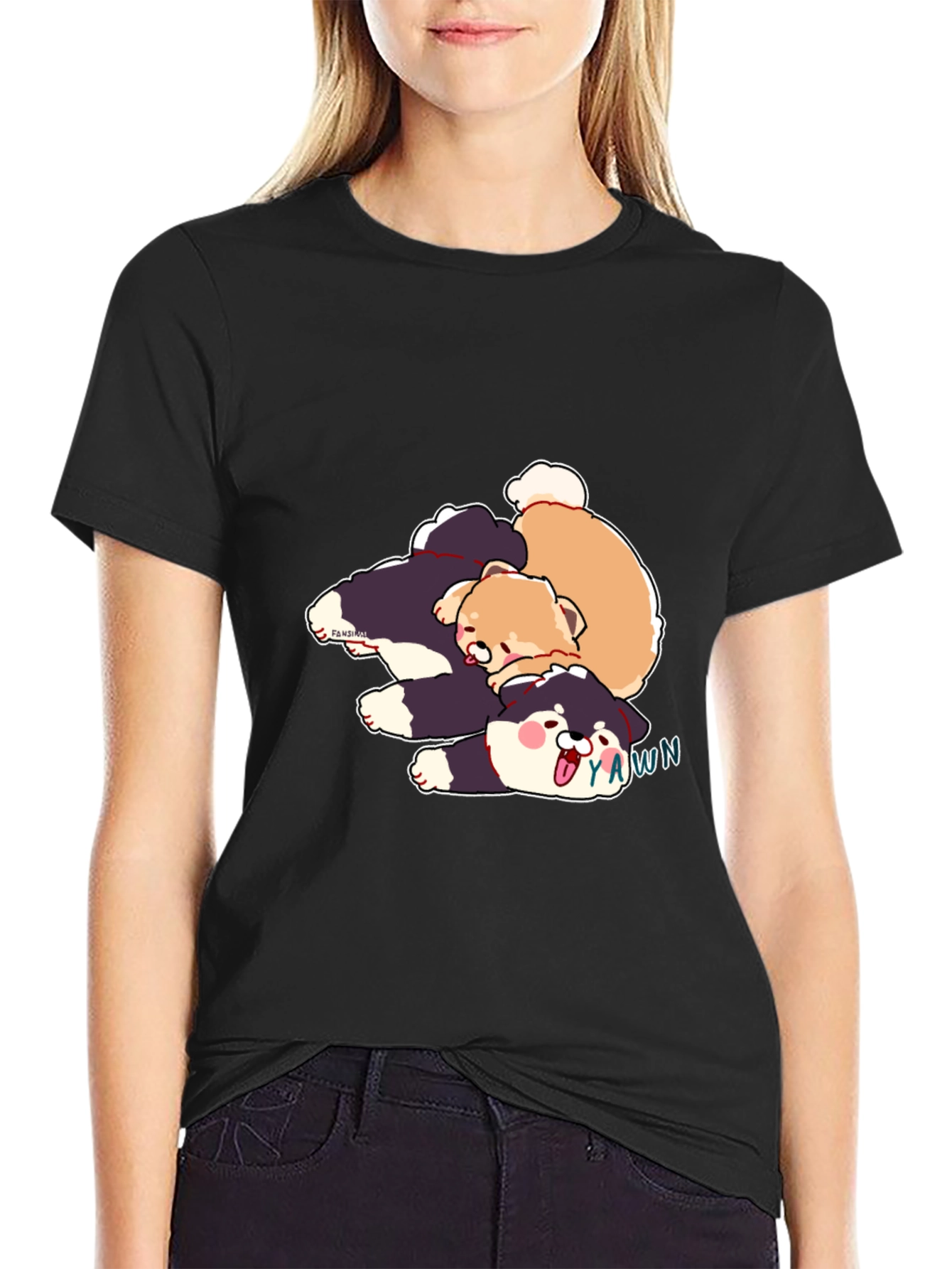 Cartoon Dog Pile Black T-Shirt