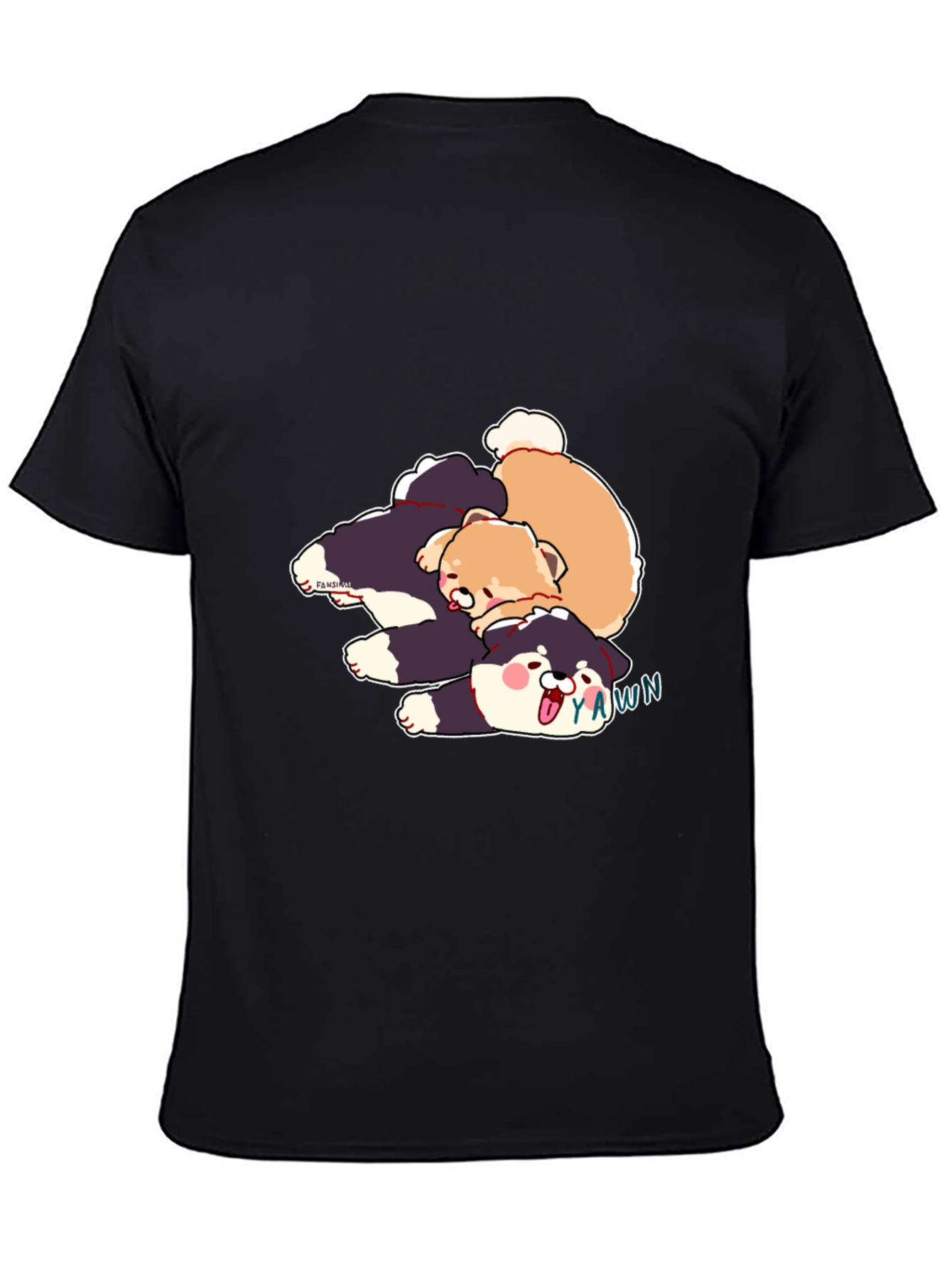 Cartoon Dog Pile Black T-Shirt