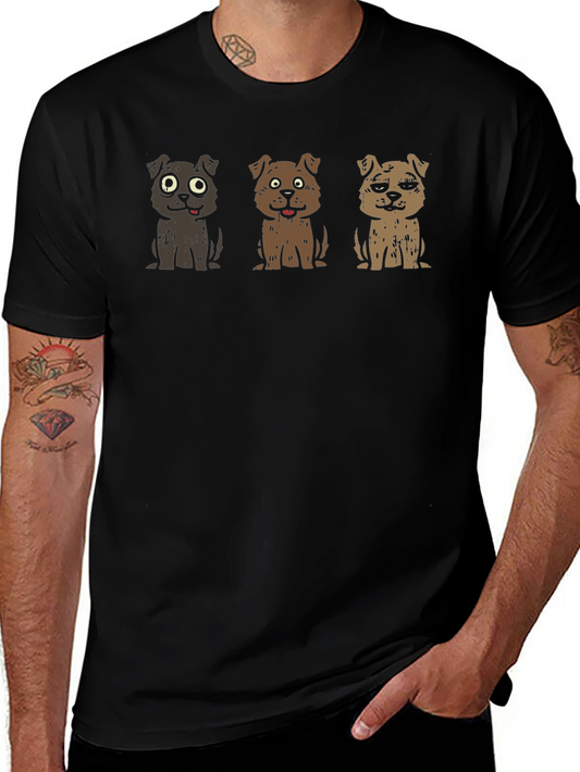 Cartoon Dog Trio Graphic Tee - Black
