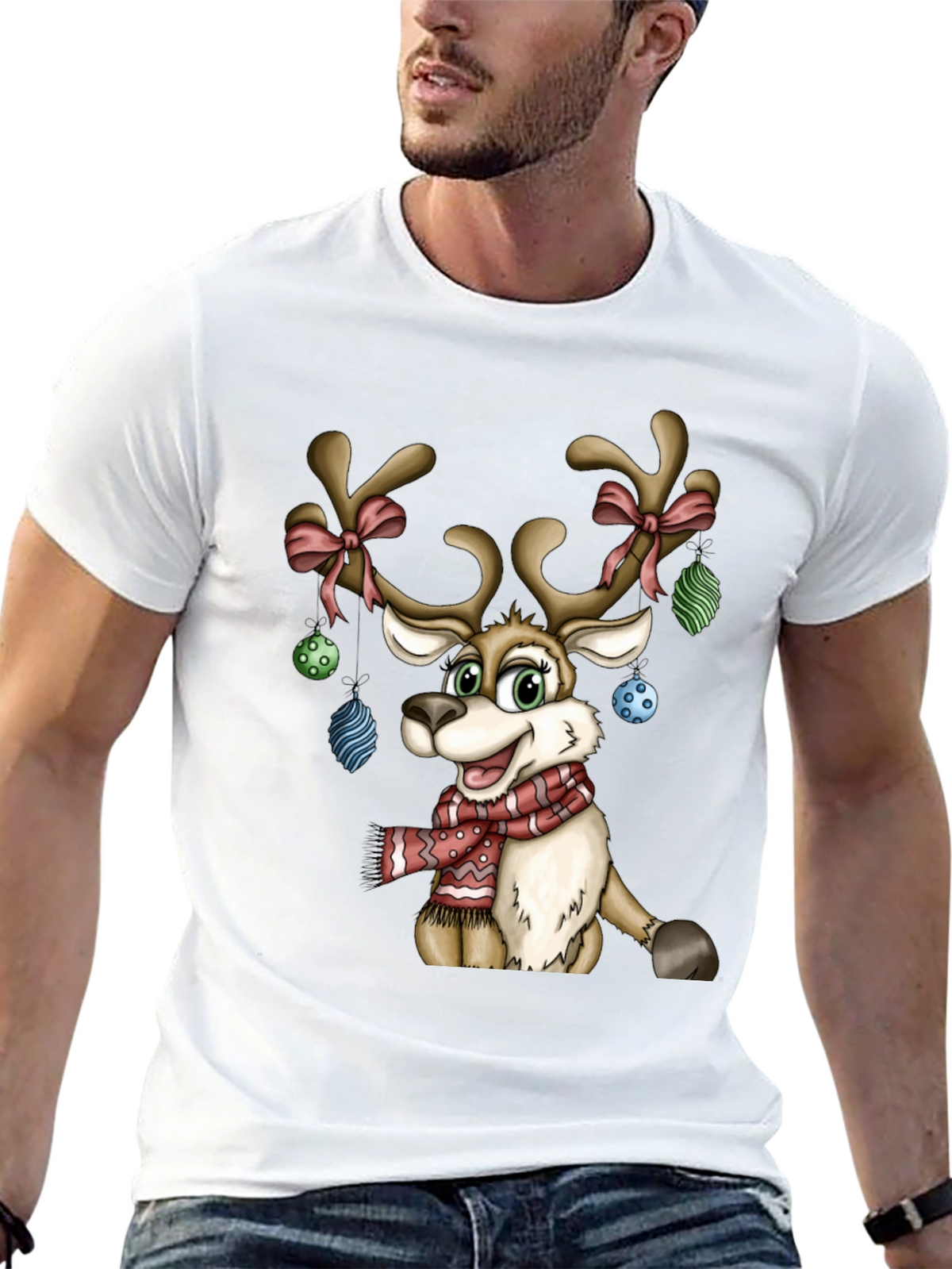 Festive Reindeer Christmas Graphic T-Shirt