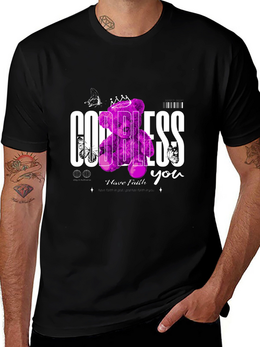 God Bless You Graphic Tee - Trendy Teddy Bear Design