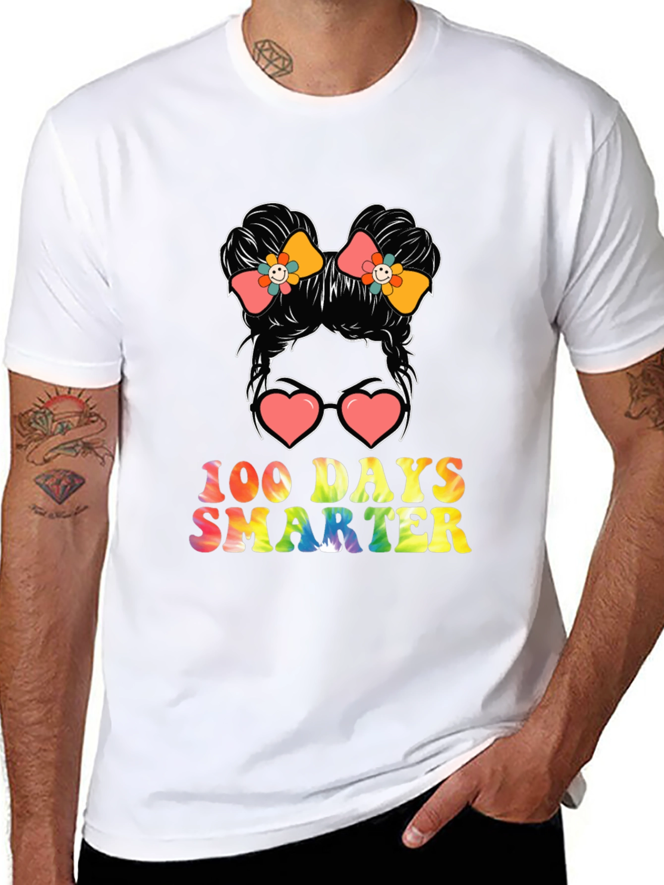 100 Days Smarter Messy Bun Teacher T-Shirt
