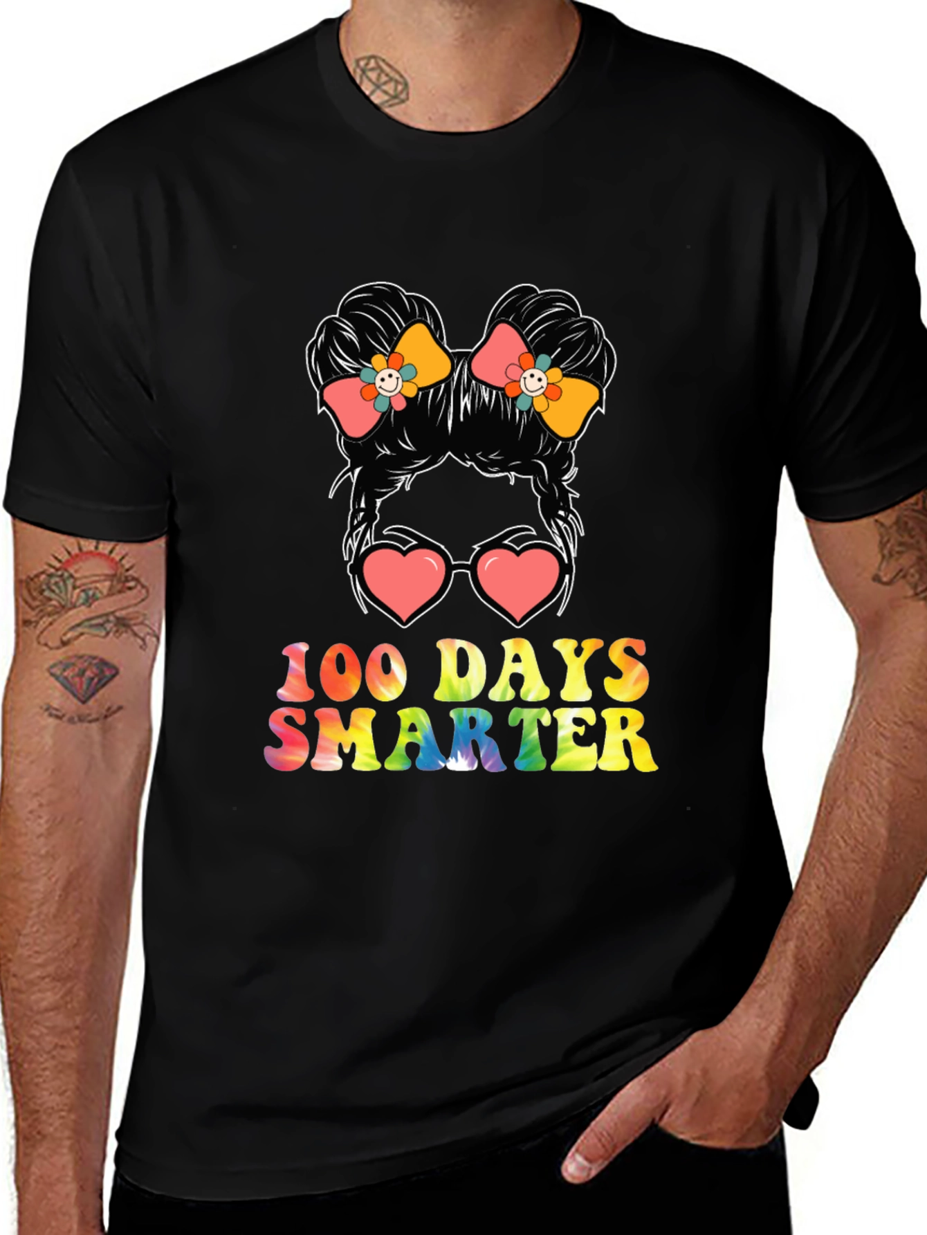 100 Days Smarter Messy Bun Teacher T-Shirt