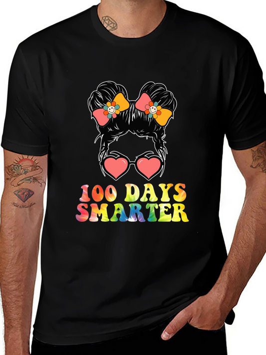 100 Days Smarter Messy Bun Teacher T-Shirt