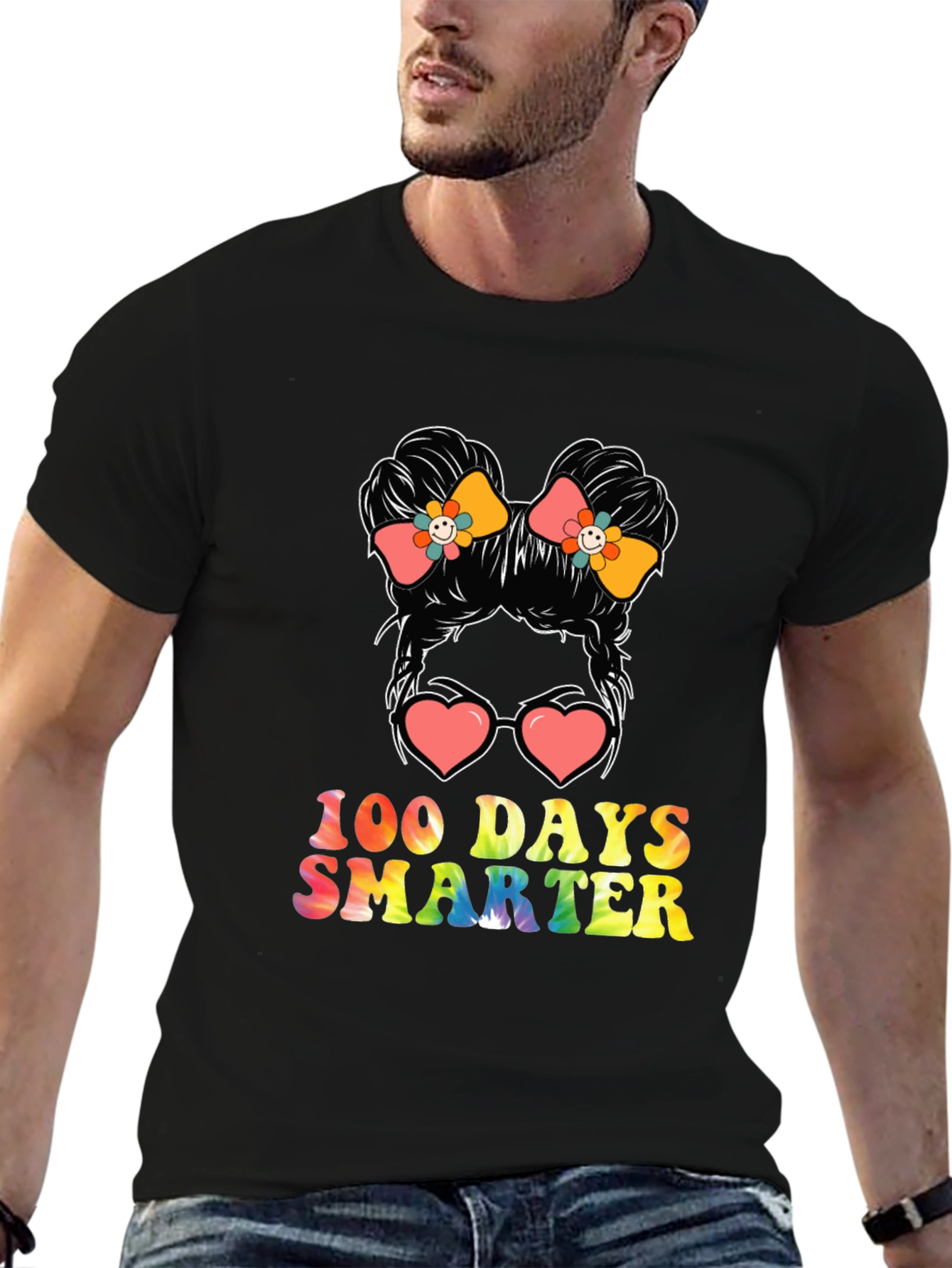 100 Days Smarter Messy Bun Teacher T-Shirt
