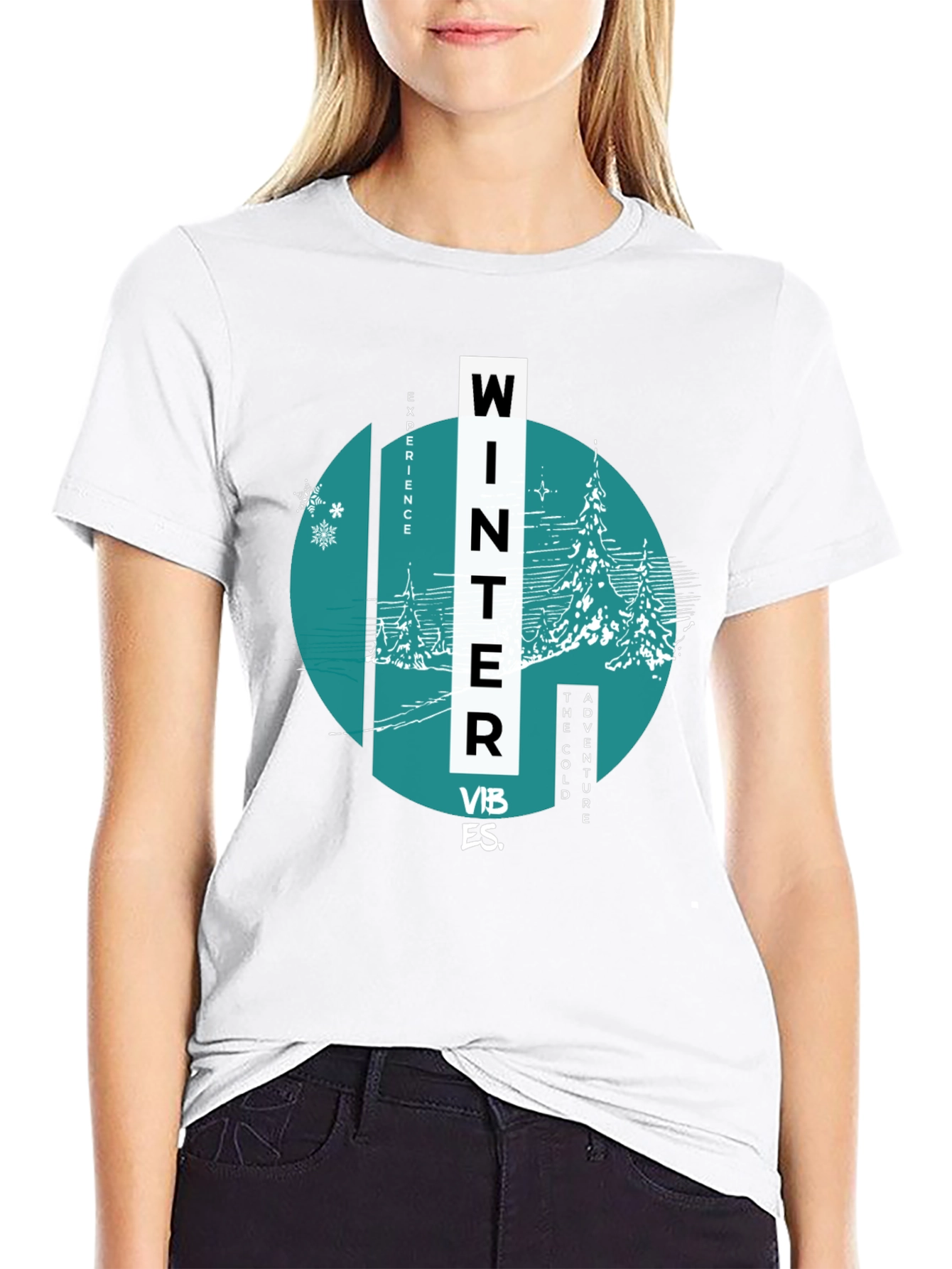 Winter Vibes Graphic Tee - Black Cotton Blend