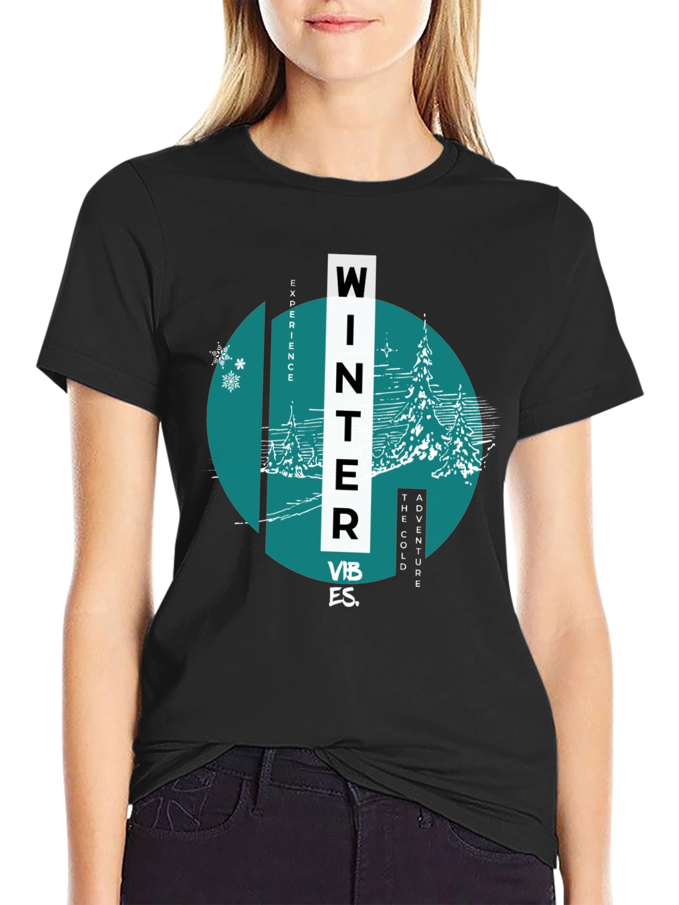 Winter Vibes Graphic Tee - Black Cotton Blend