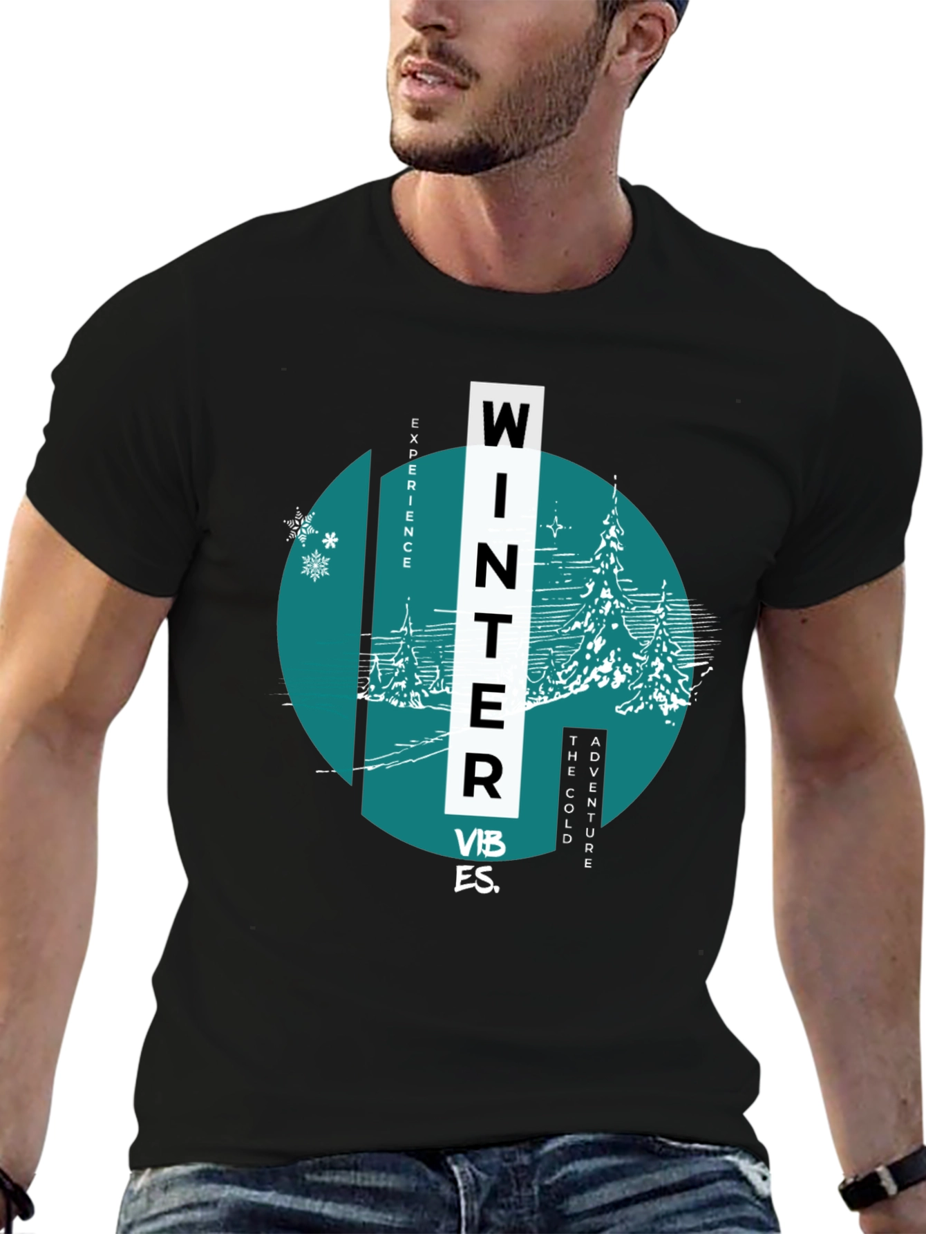 Winter Vibes Graphic Tee - Black Cotton Blend