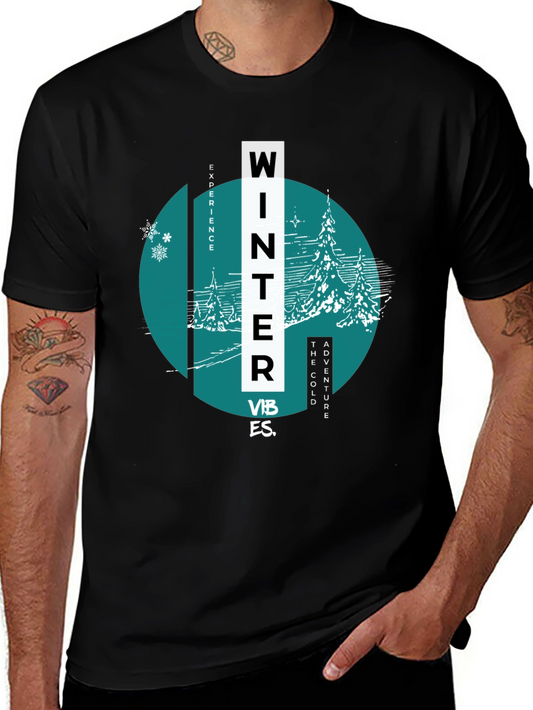 Winter Vibes Graphic Tee - Black Cotton Blend