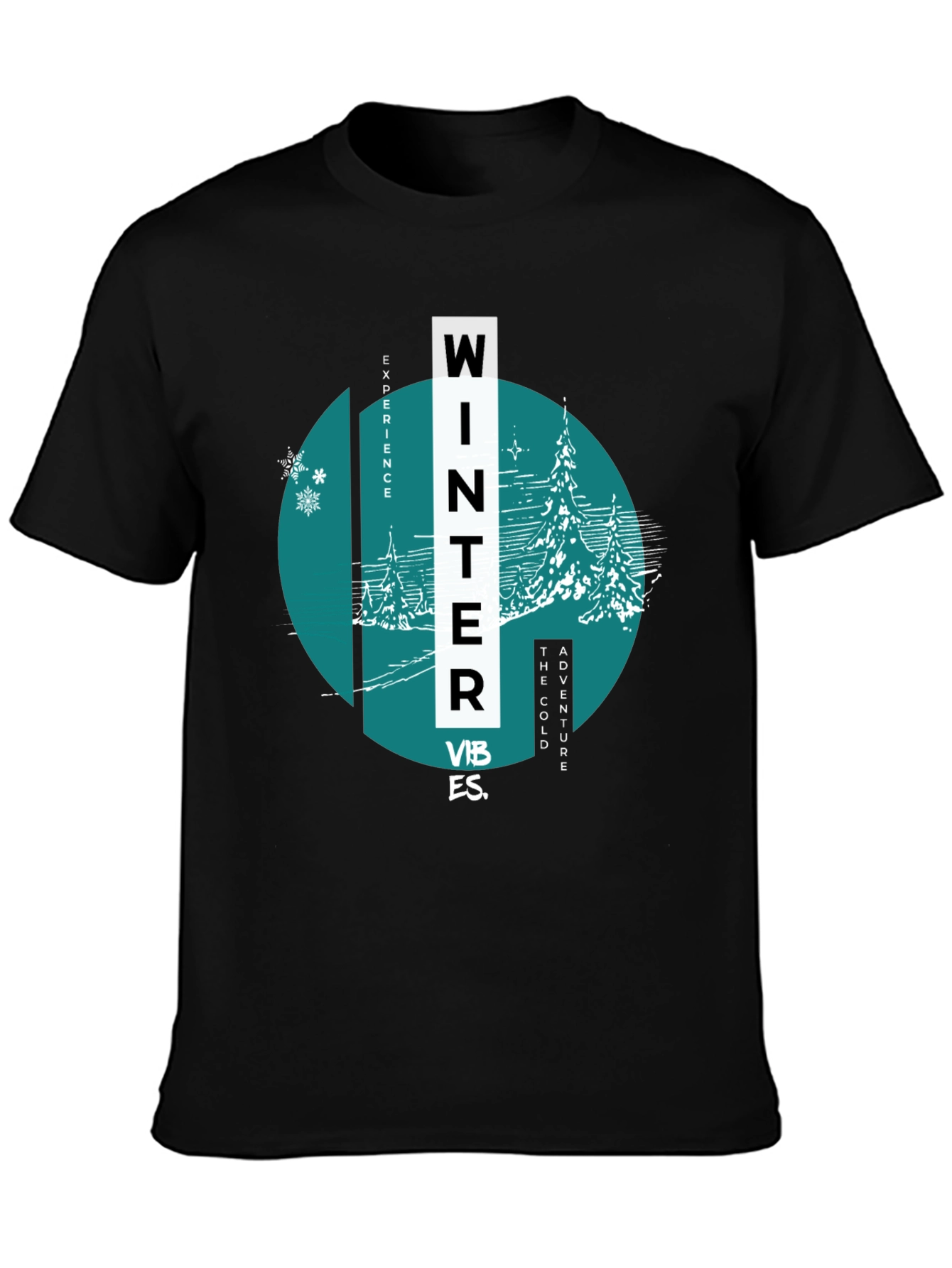 Winter Vibes Graphic Tee - Black Cotton Blend
