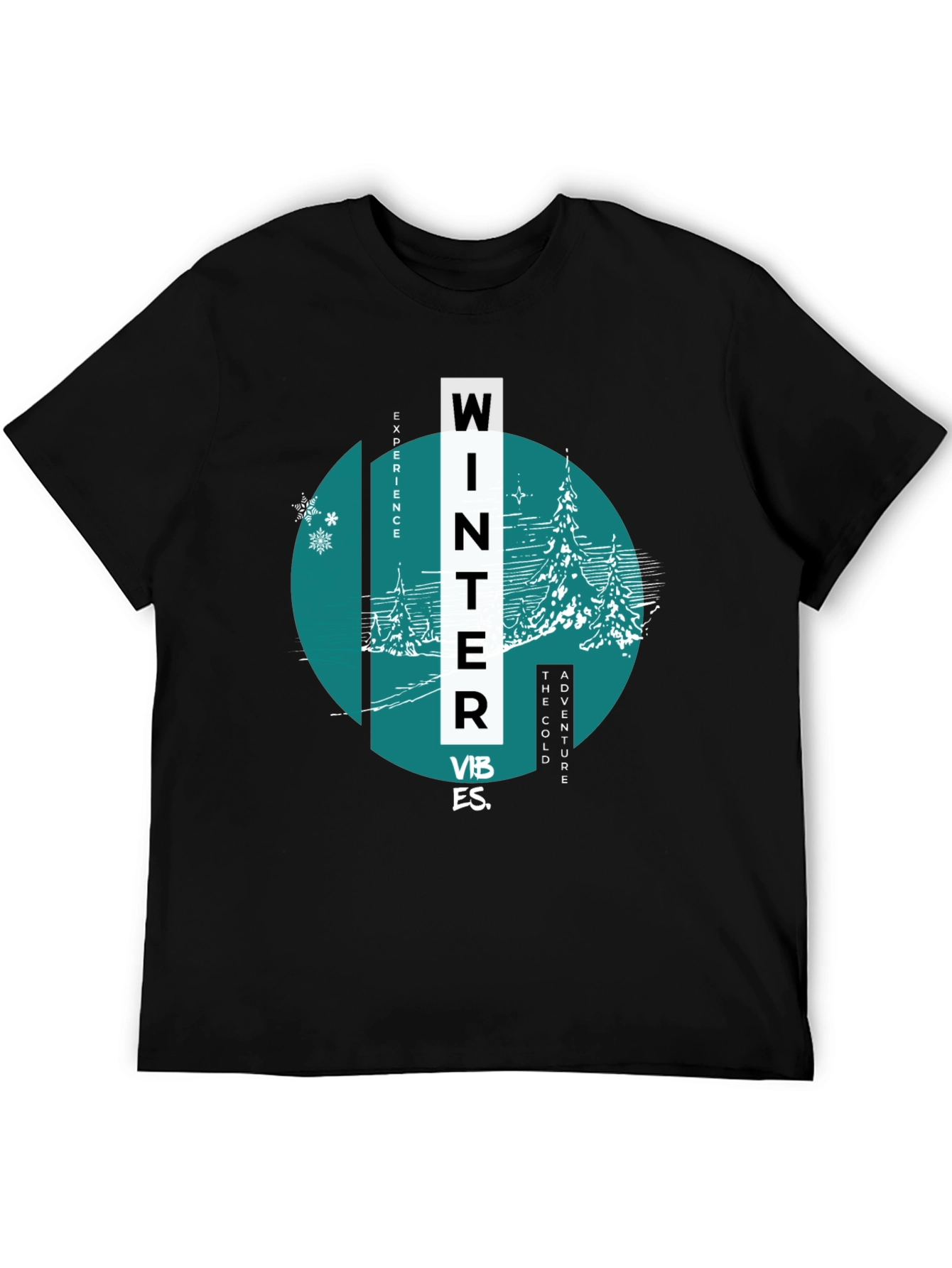 Winter Vibes Graphic Tee - Black Cotton Blend