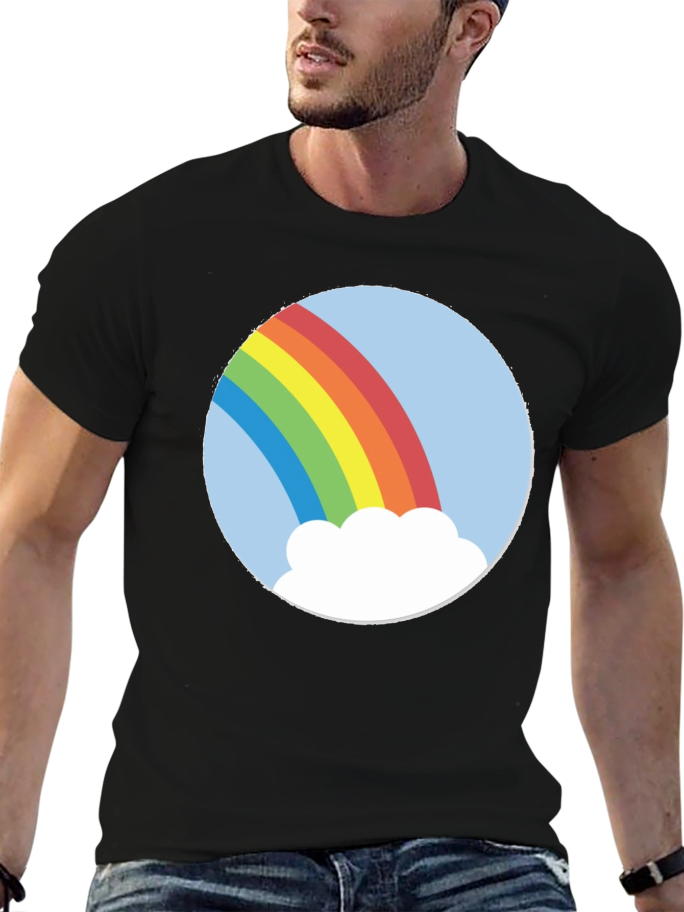 Rainbow Cloud Graphic Tee - Unisex Black T-Shirt