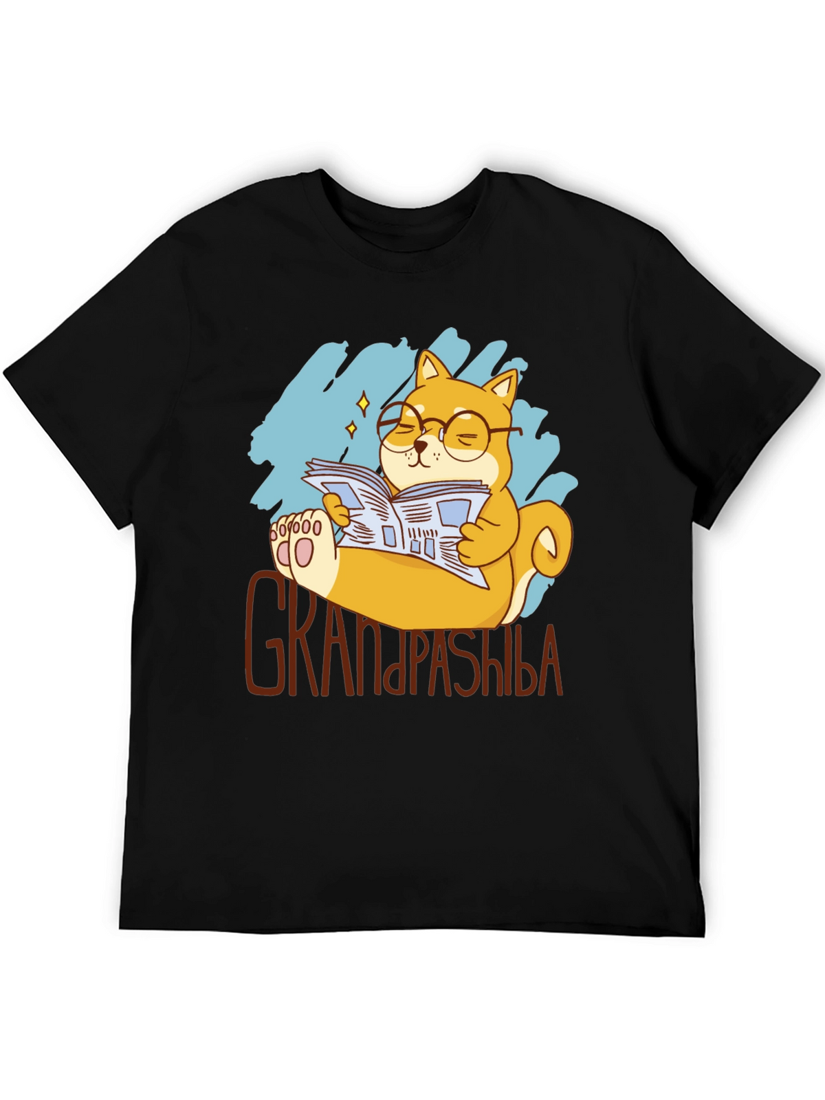 Grandpa Shiba Inu Reading Newspaper Graphic T-Shirt