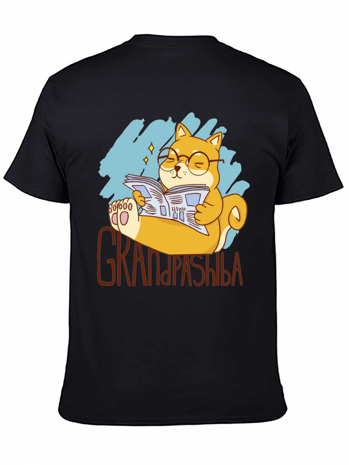 Grandpa Shiba Inu Reading Newspaper Graphic T-Shirt