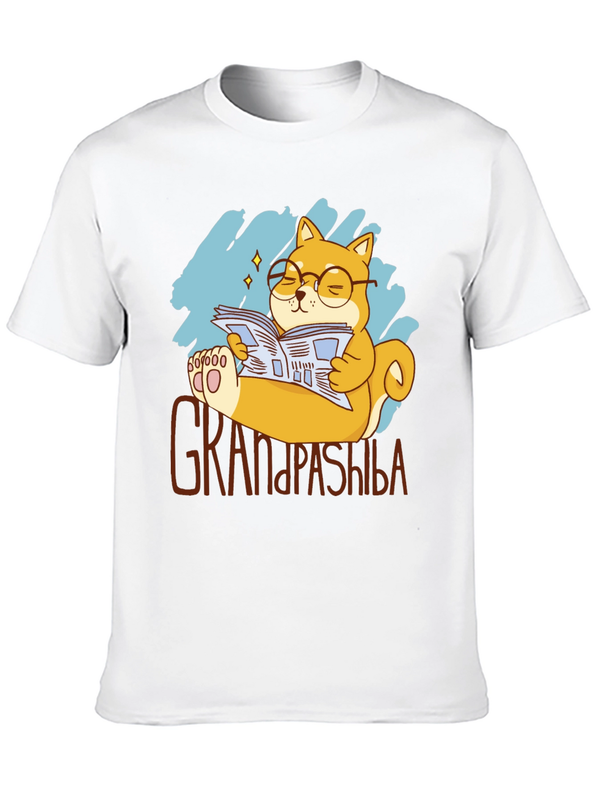 Grandpa Shiba Inu Reading Newspaper Graphic T-Shirt
