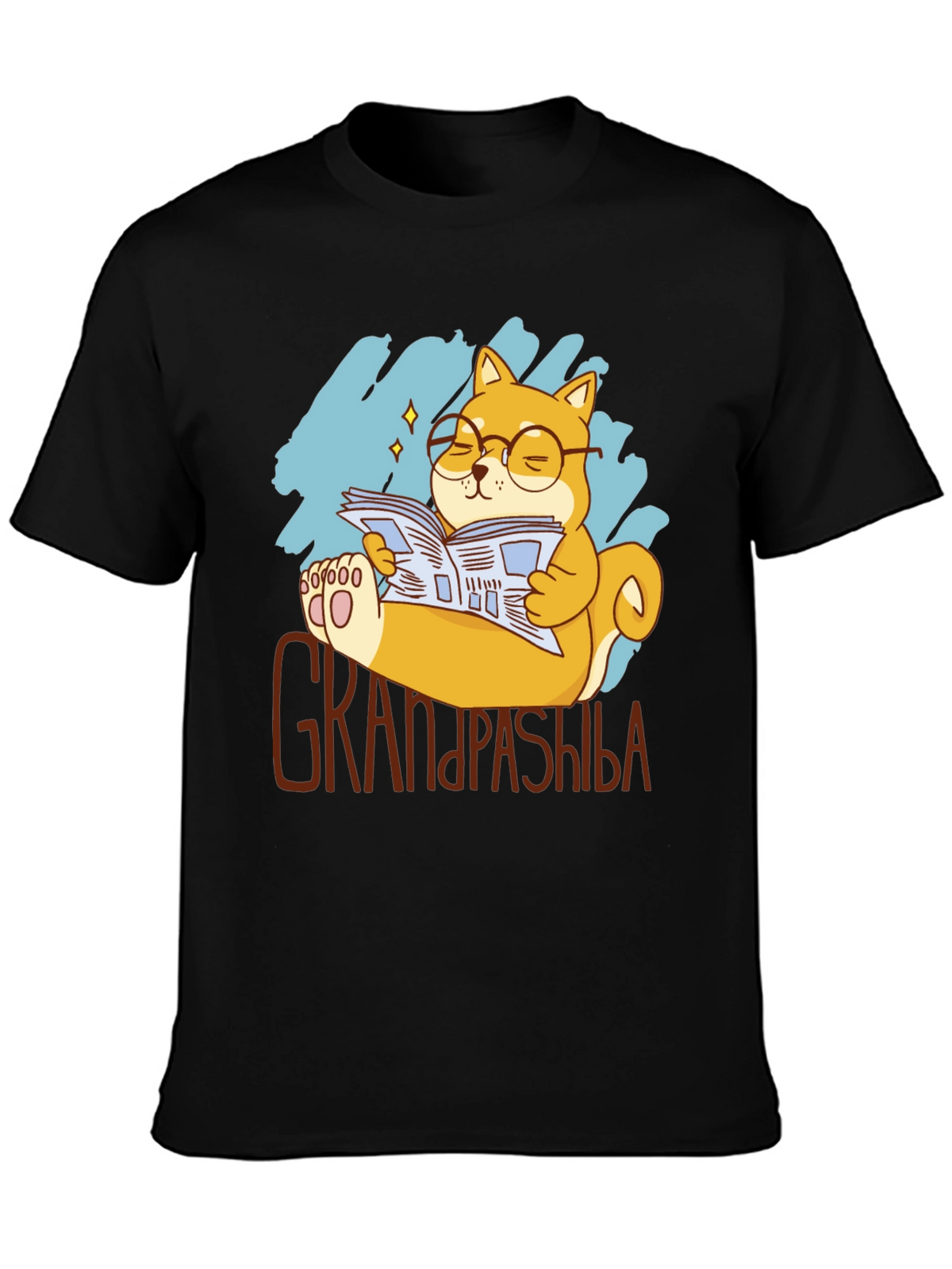 Grandpa Shiba Inu Reading Newspaper Graphic T-Shirt