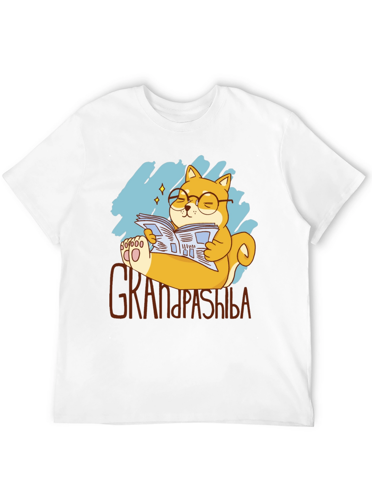 Grandpa Shiba Inu Reading Newspaper Graphic T-Shirt