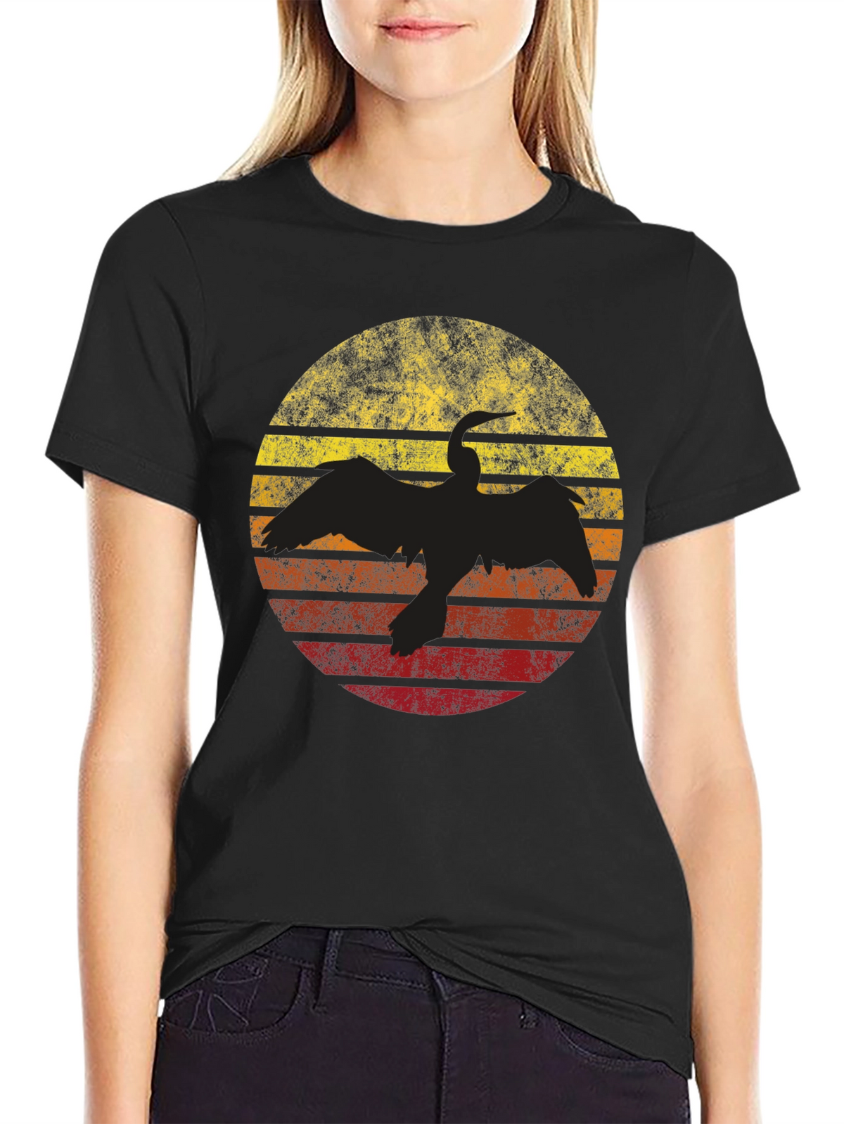 Retro Sunset Bird Silhouette T-Shirt