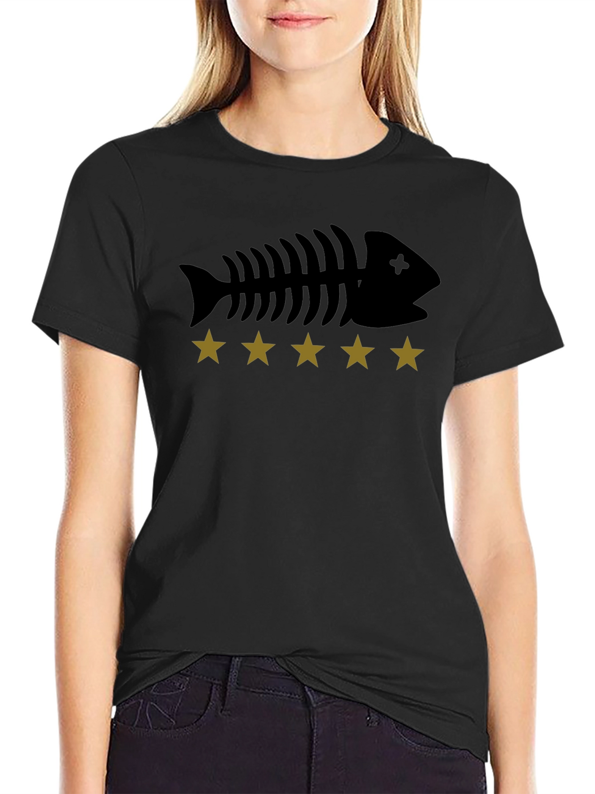 Fishbone & Star Graphic Tee - Black Cotton T-Shirt