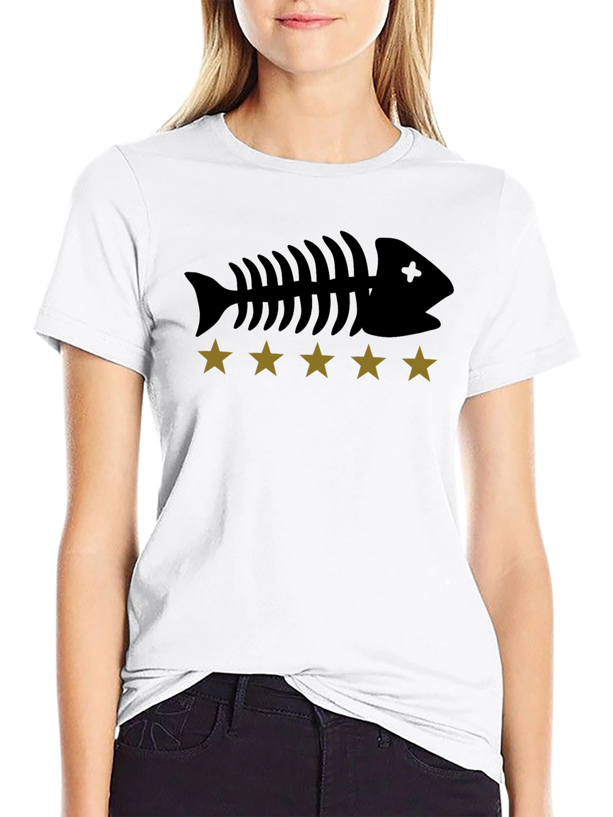 Fishbone & Star Graphic Tee - Black Cotton T-Shirt