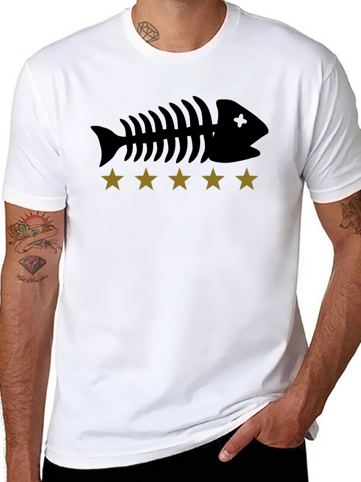 Fishbone & Star Graphic Tee - Black Cotton T-Shirt