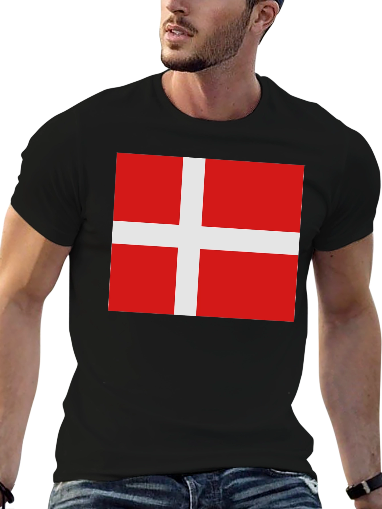 Denmark Flag T-Shirt - Black Cotton Tee