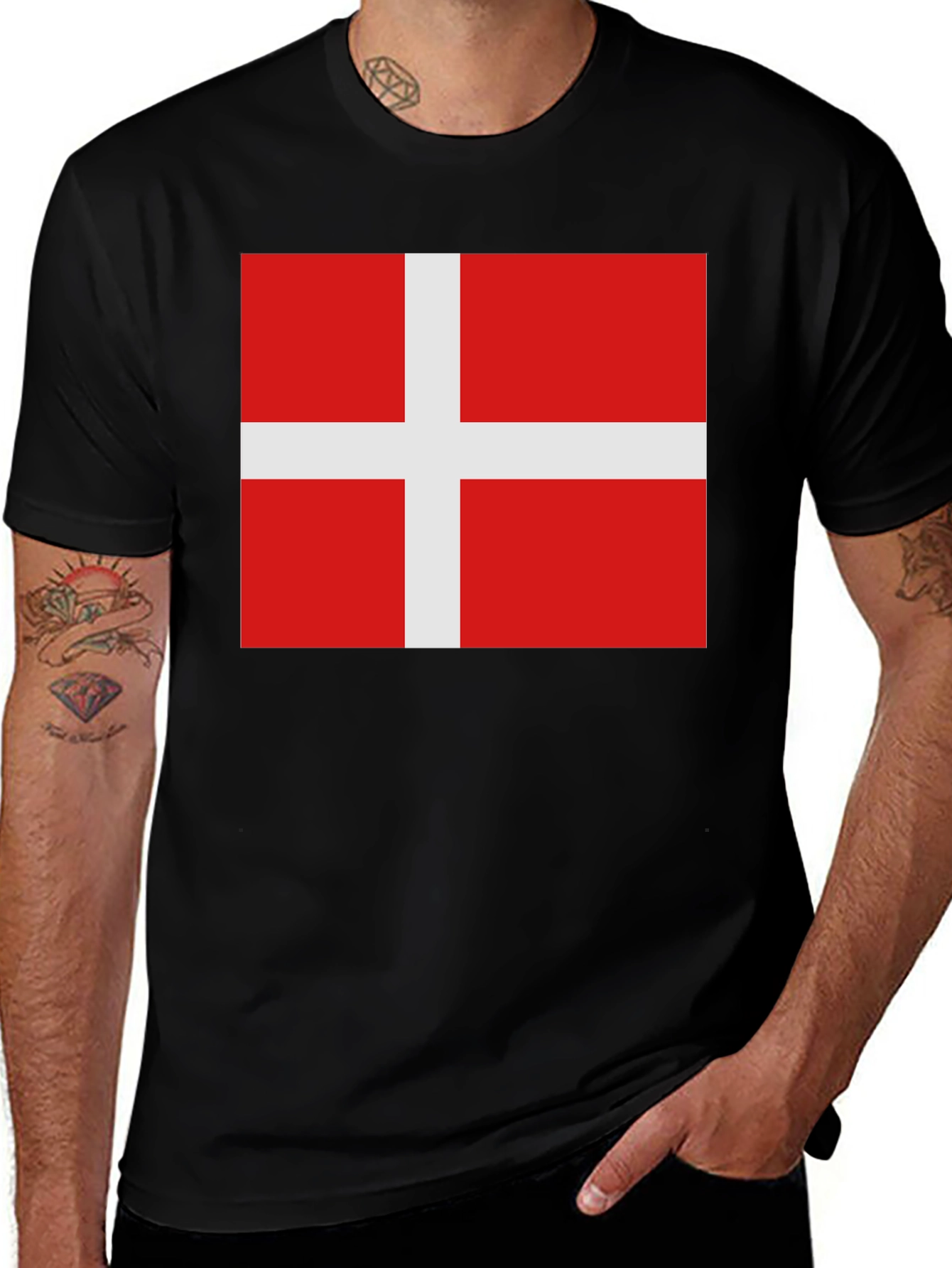 Denmark Flag T-Shirt - Black Cotton Tee