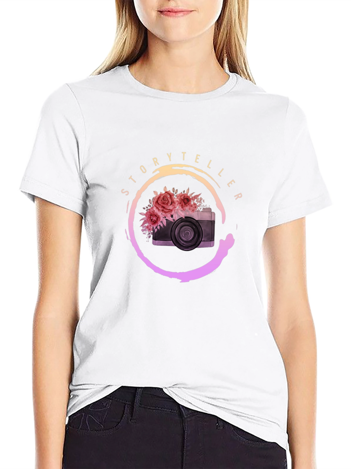 Storyteller Camera Floral Graphic Tee - Black