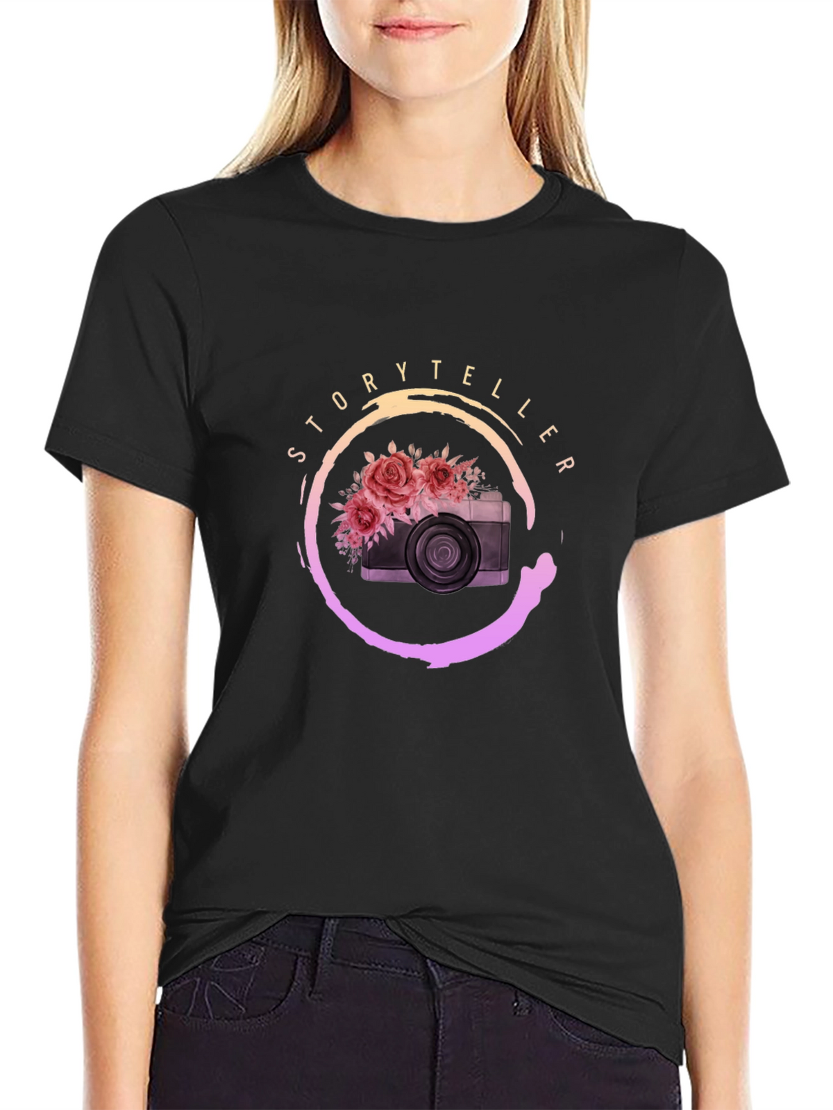 Storyteller Camera Floral Graphic Tee - Black