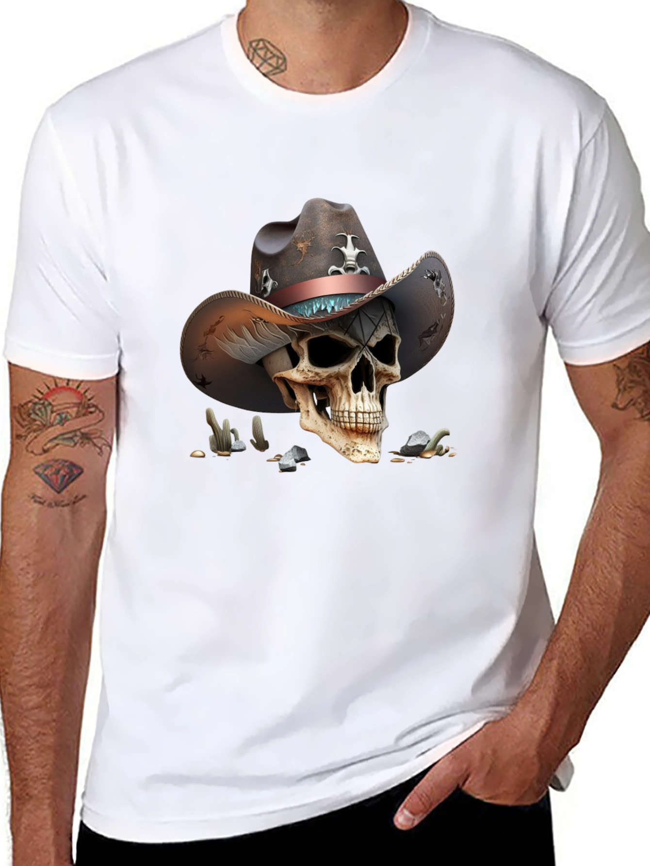 Skull Cowboy Graphic Tee - Unique Western Style
