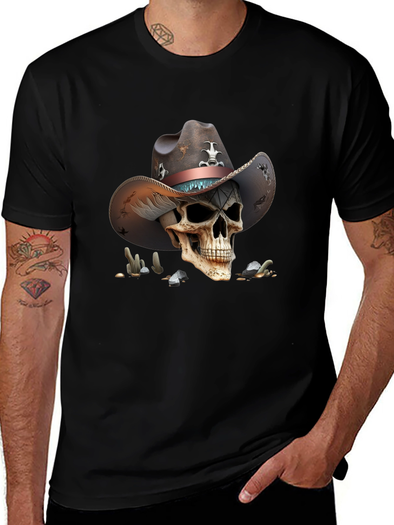 Skull Cowboy Graphic Tee - Unique Western Style