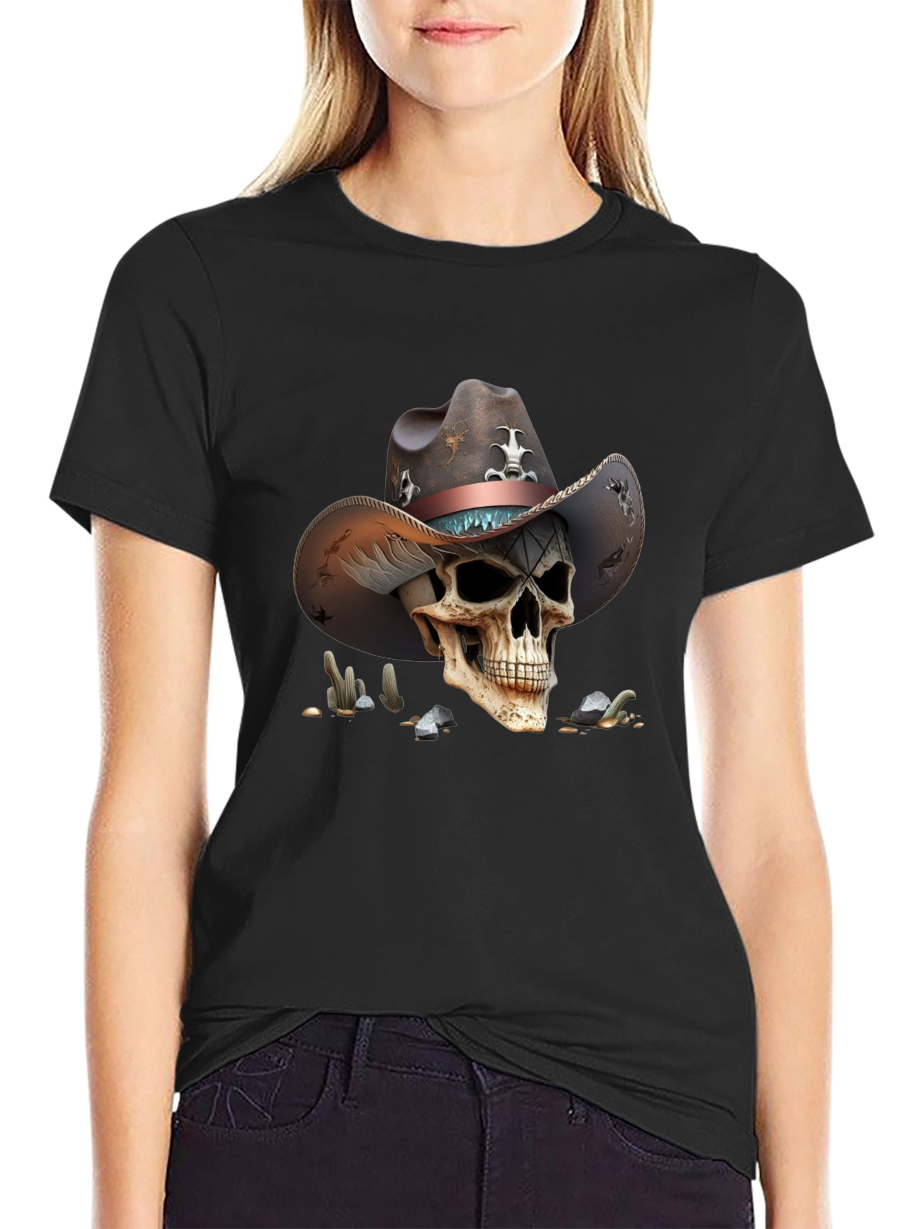 Skull Cowboy Graphic Tee - Unique Western Style