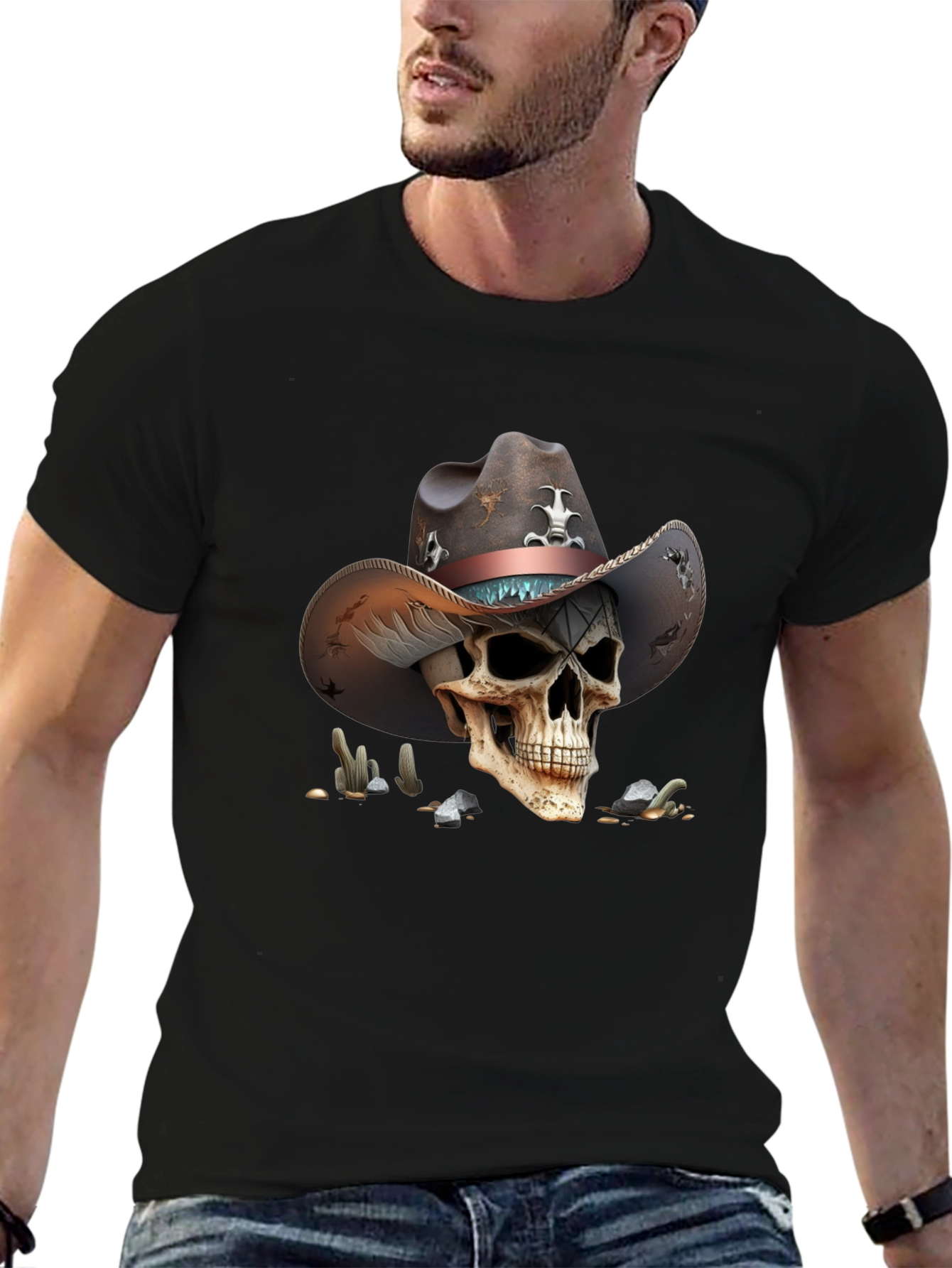 Skull Cowboy Graphic Tee - Unique Western Style
