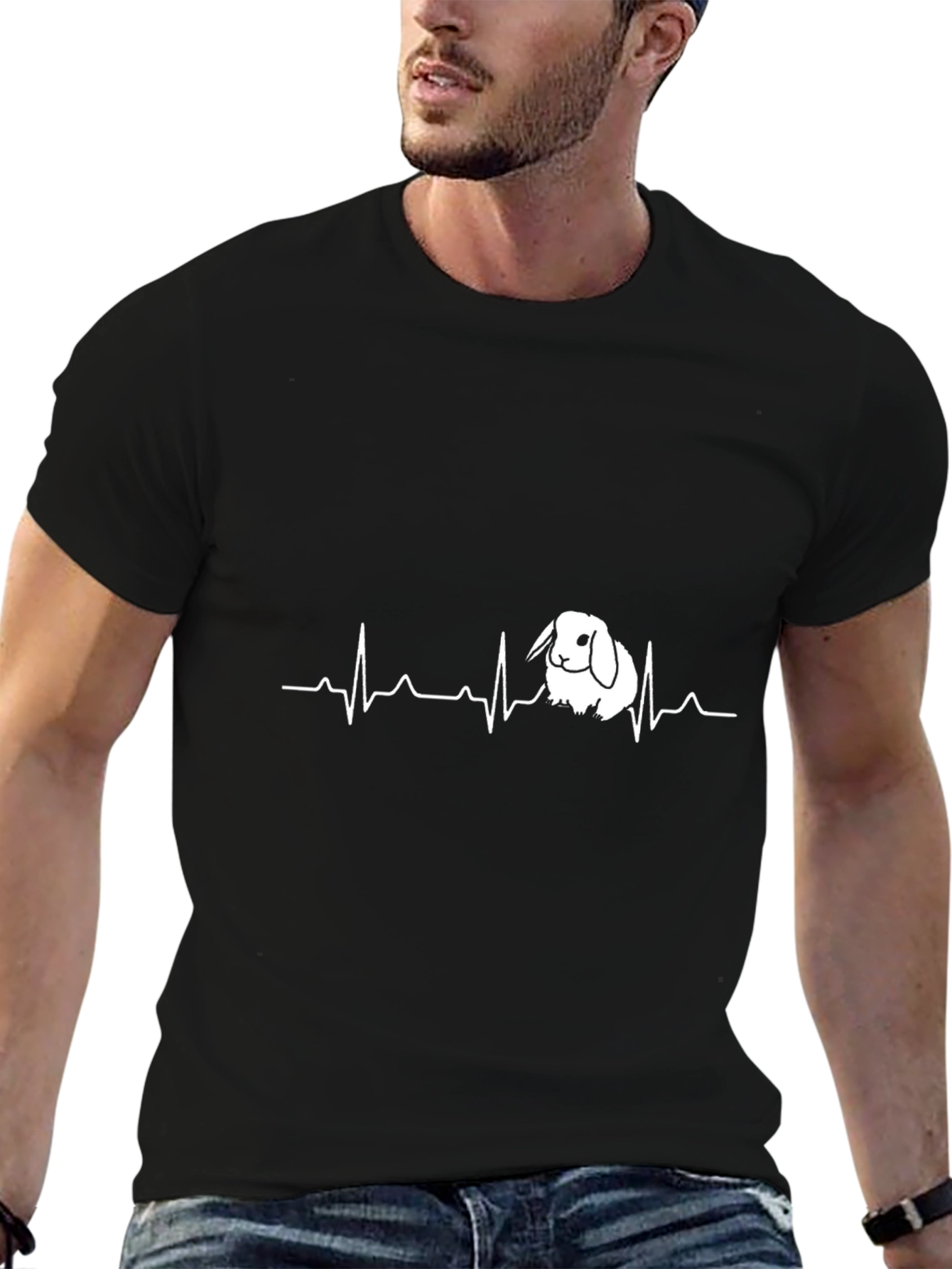 Rabbit Heartbeat T-Shirt - Mens Black Tee