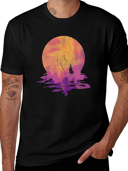 Sunset Sailboat Graphic Tee - Black