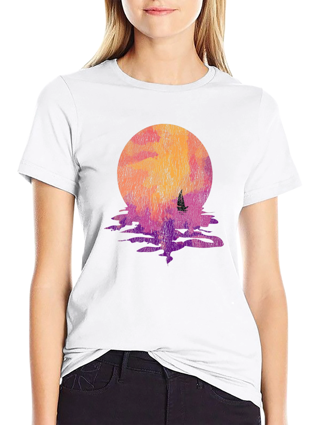 Sunset Sailboat Graphic Tee - Black