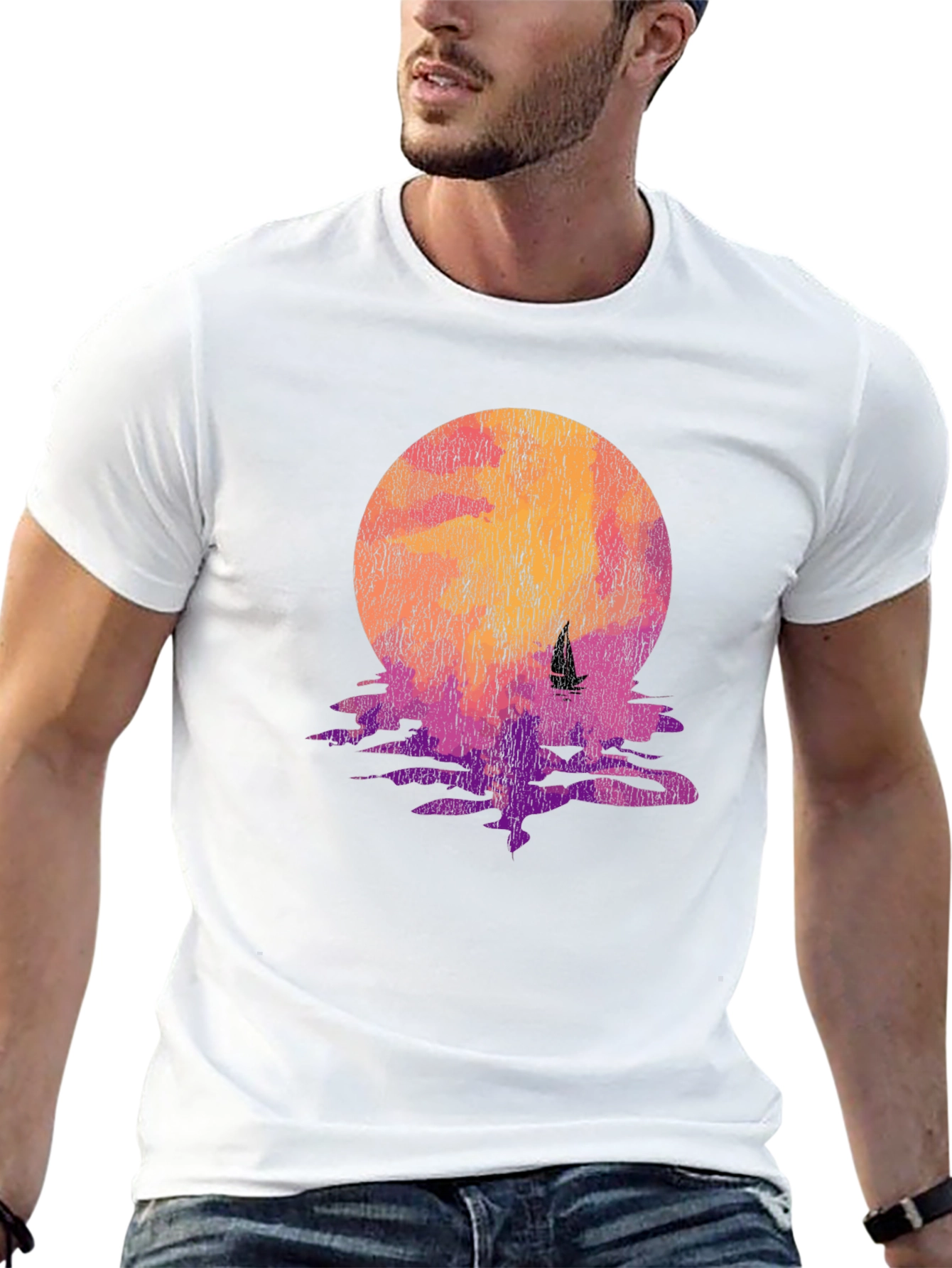 Sunset Sailboat Graphic Tee - Black