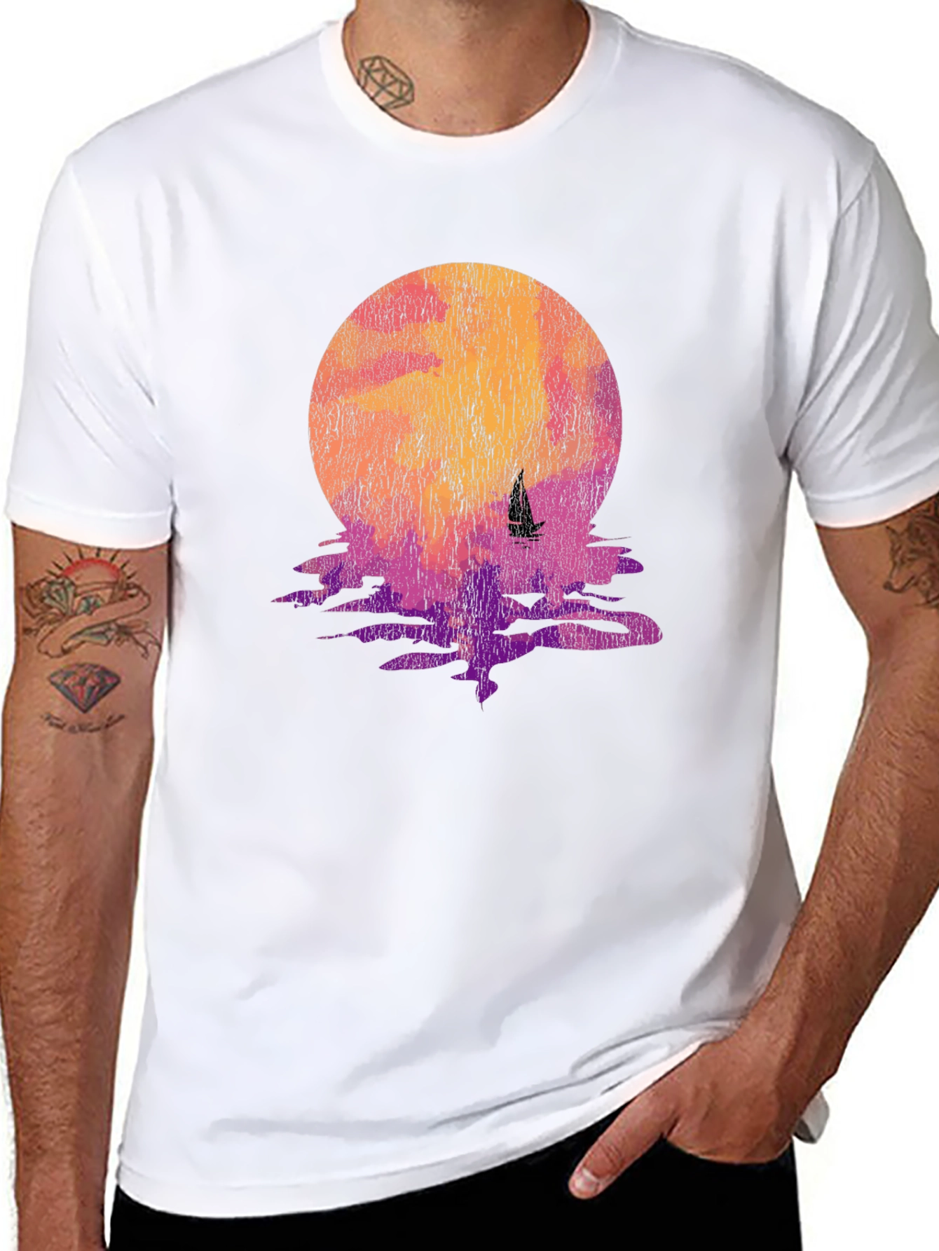 Sunset Sailboat Graphic Tee - Black