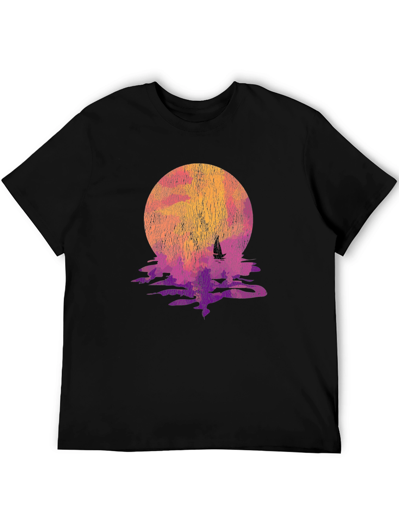 Sunset Sailboat Graphic Tee - Black